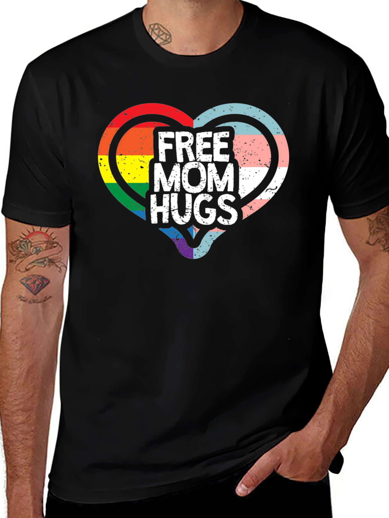 Free Mom Hugs T-Shirt LGBT Transgender Pride Heart Graphic Tee