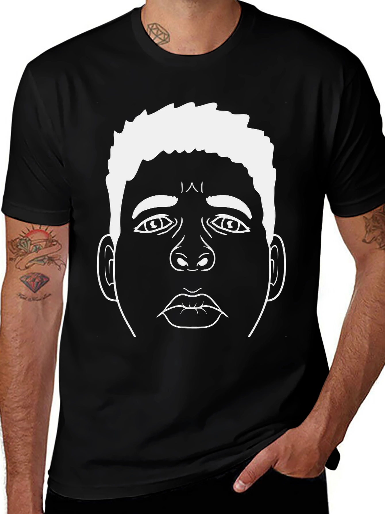 Variant 17 of Cartoon Face Graphic Black T-Shirt
