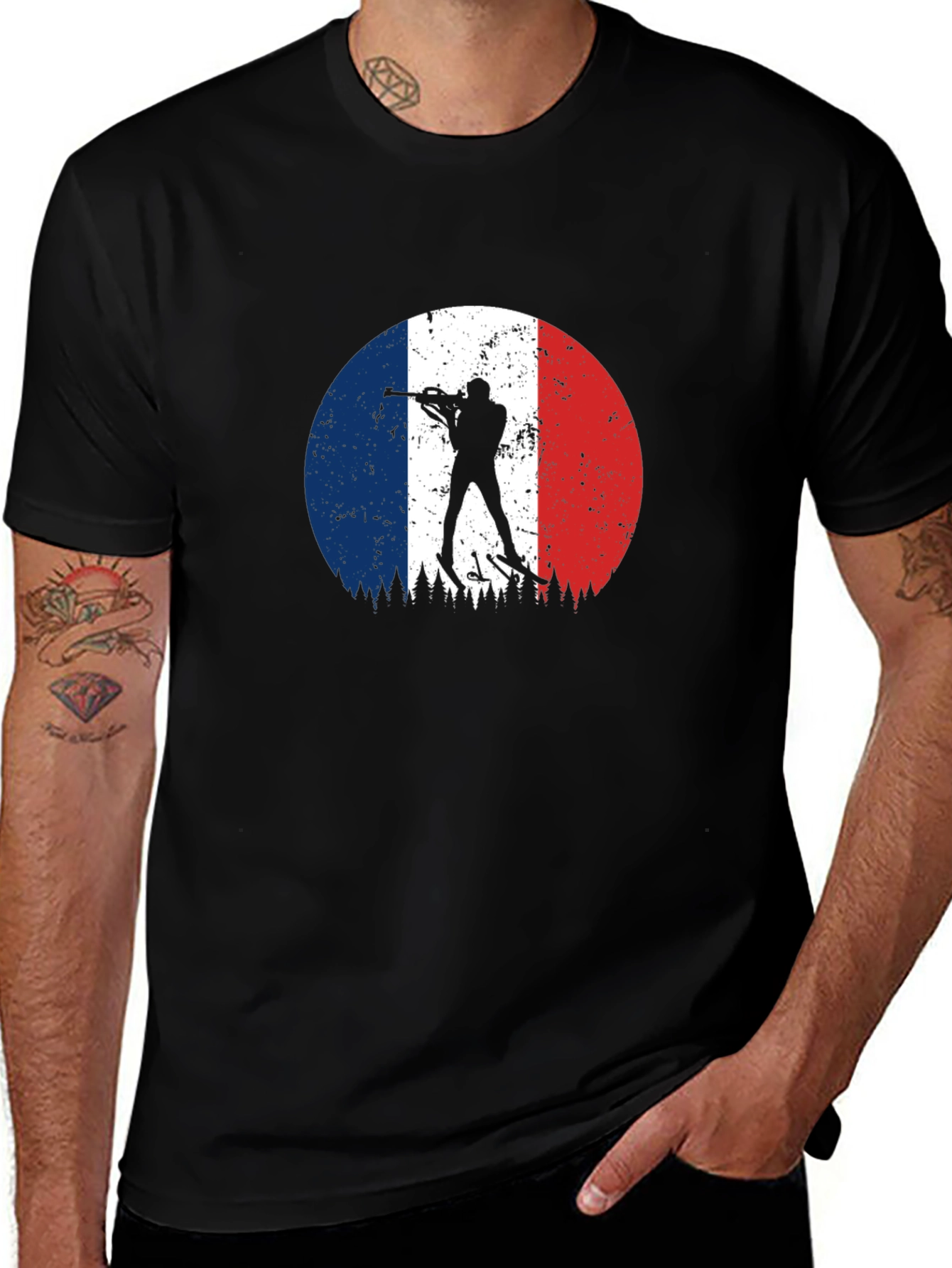 Variant 5 of Biathlon France Flag Black T-Shirt