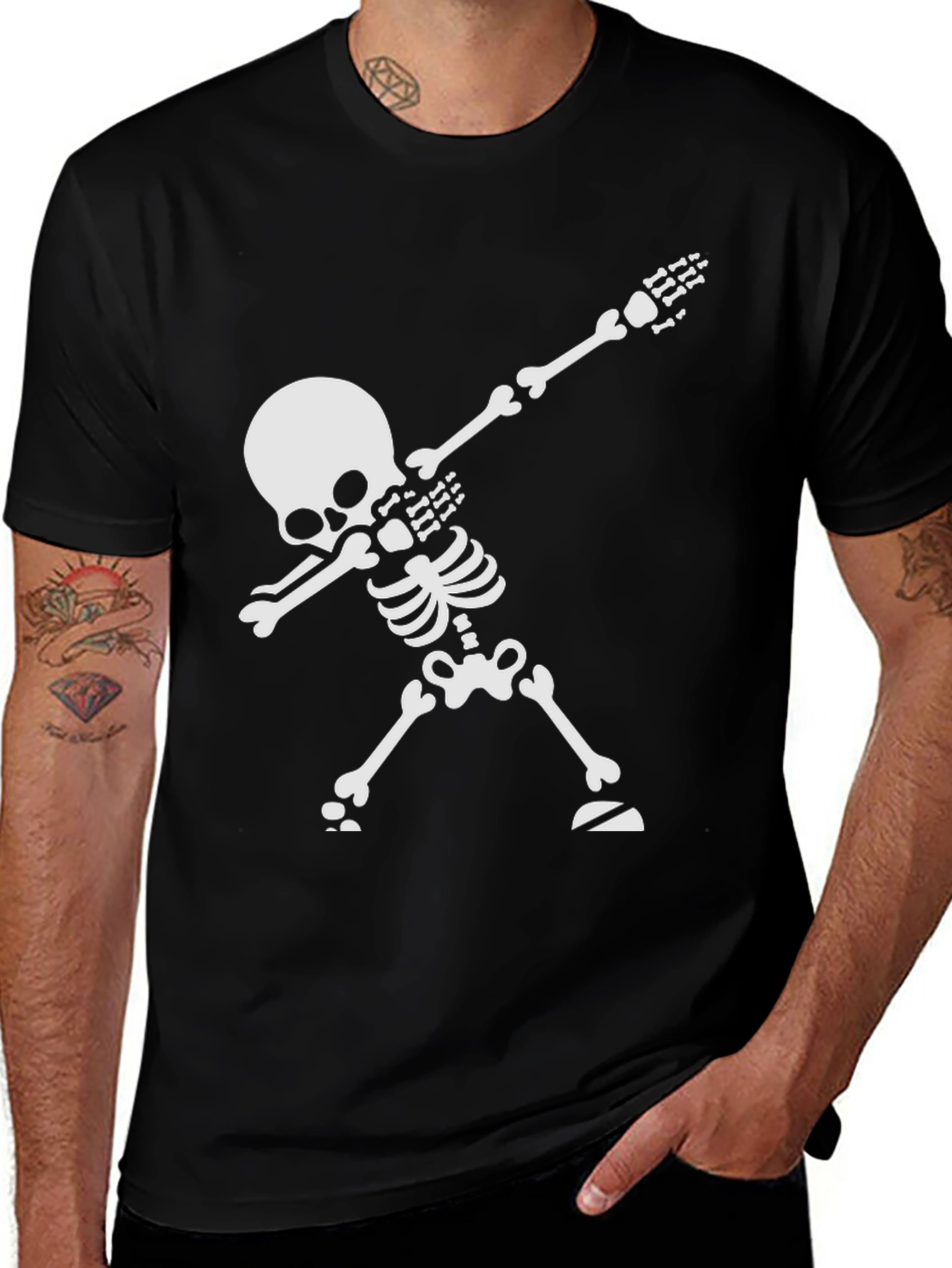 Variant 20 of Dabbing Skeleton Graphic Tee - Black Cotton T-Shirt