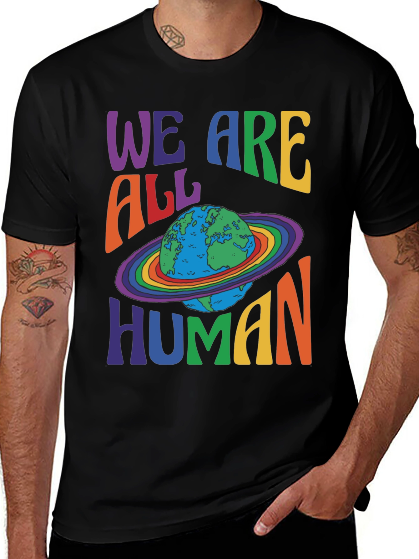 Variant 26 of We Are All Human Earth Planet Rainbow Pride T-Shirt
