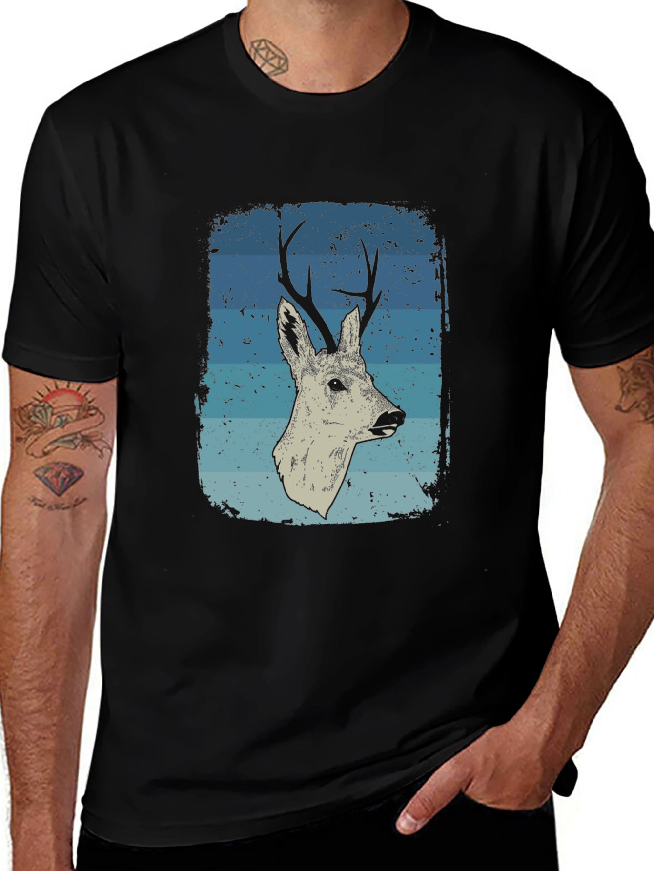 Variant 13 of Deer Graphic T-Shirt - Men's Black Tee