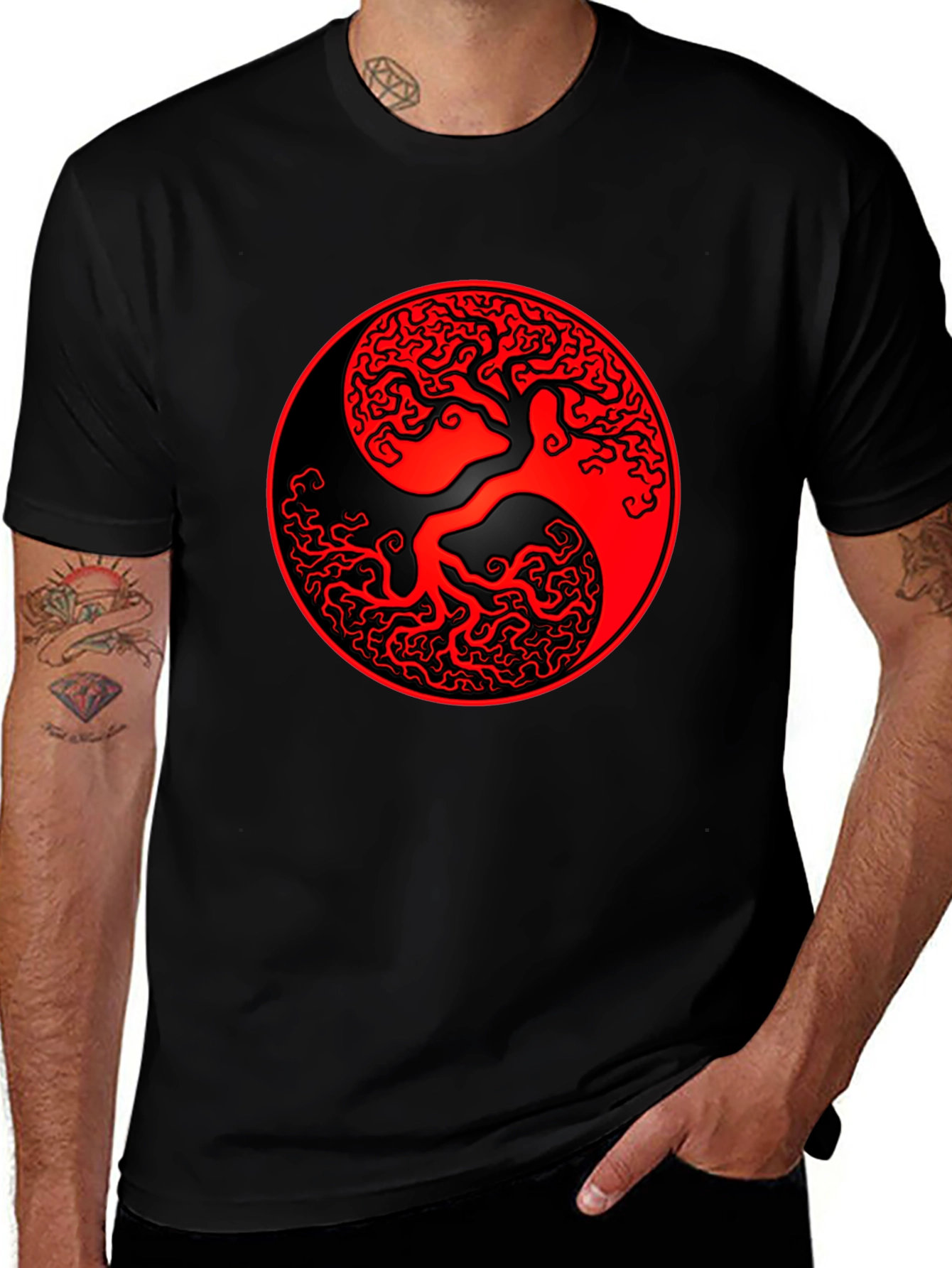Variant 18 of Yin Yang Tree T-Shirt - Men's Black Graphic Tee