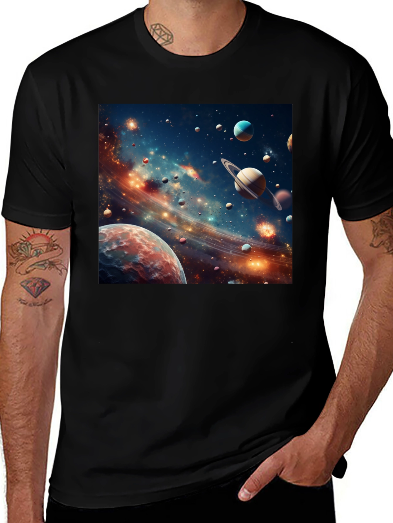 Variant 22 of Cosmic Planets Graphic Tee - Black