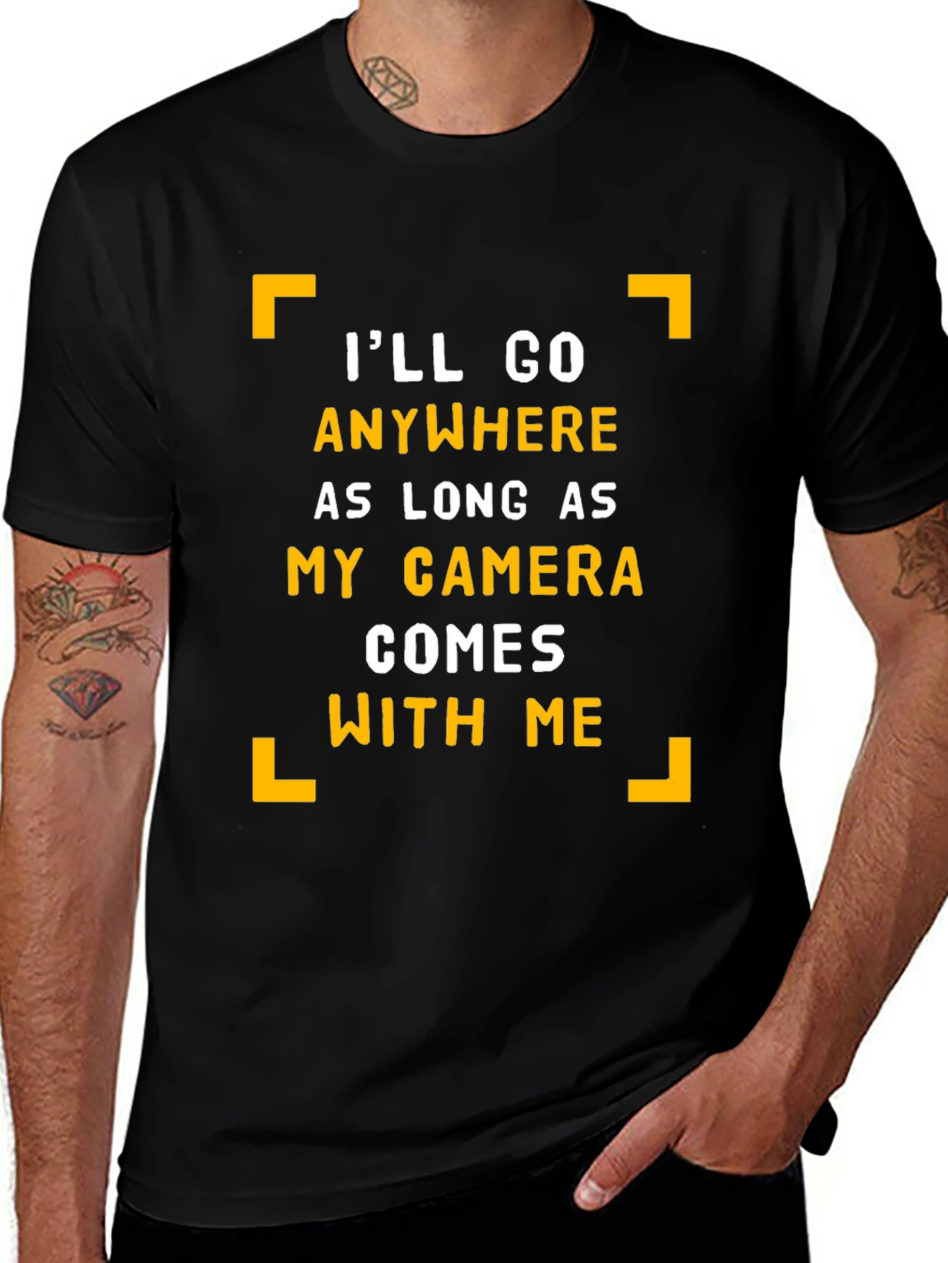 Variant 15 of Camera Lover's Black T-Shirt - I'll Go Anywhere Graphic Tee