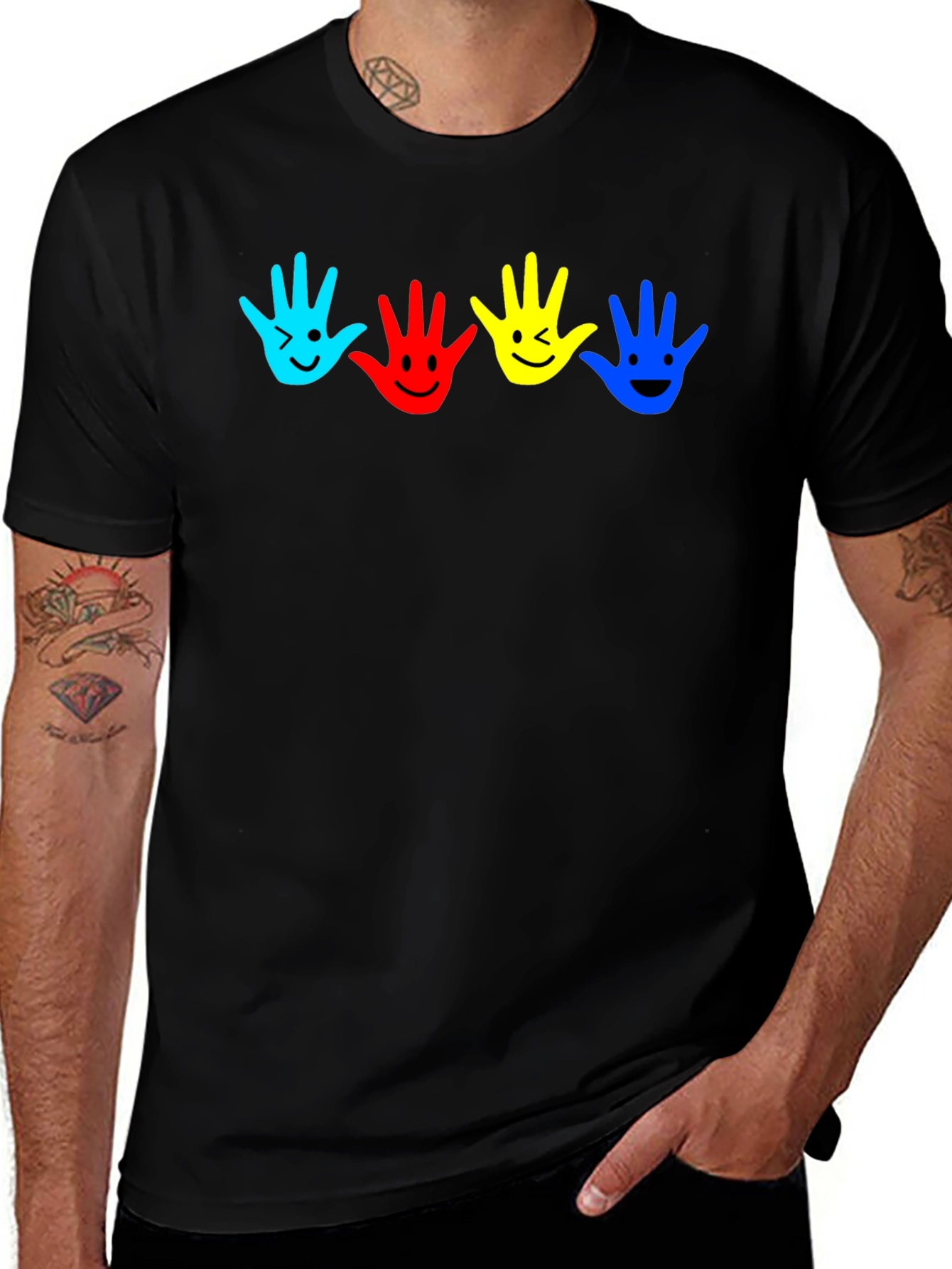 Variant 17 of Colorful Handprint Smile Graphic Tee