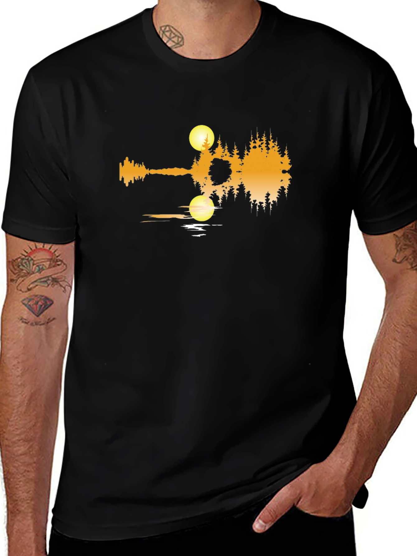 Variant 23 of Guitar Forest Men's Black T-Shirt - Nature Music Design