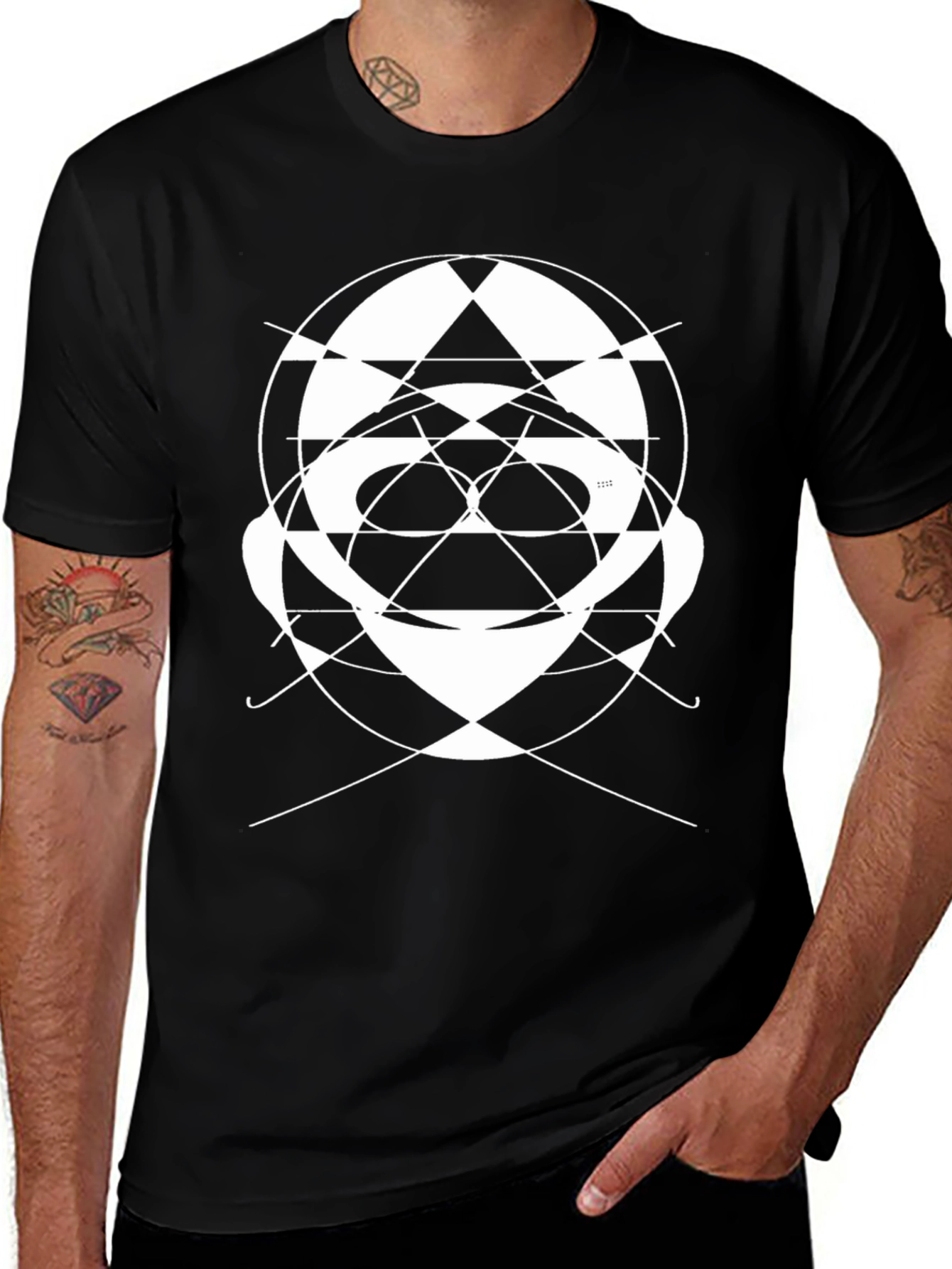 Variant 13 of Abstract Geometric Face Graphic Tee - Black