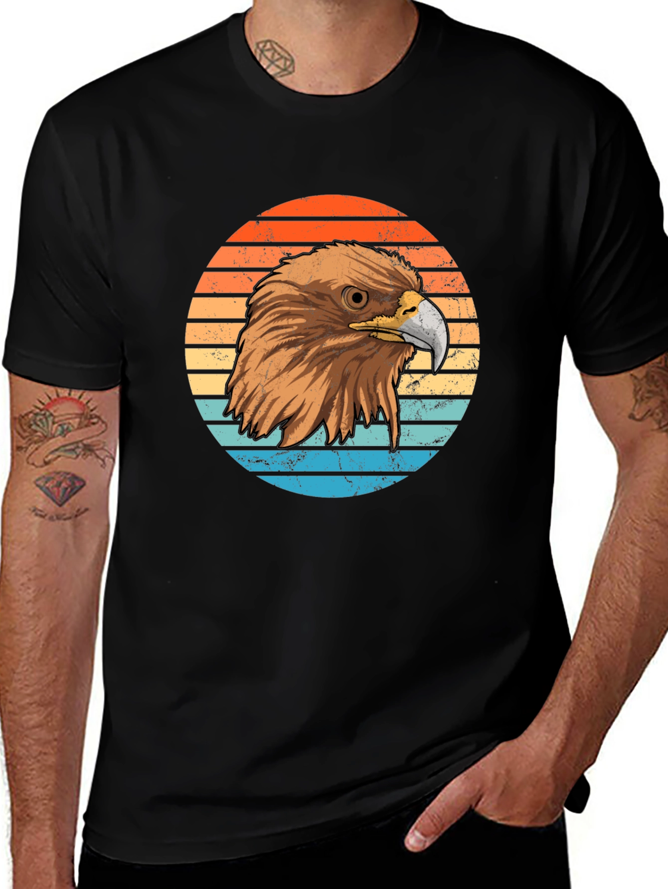 Variant 8 of Retro Eagle Graphic Black T-Shirt