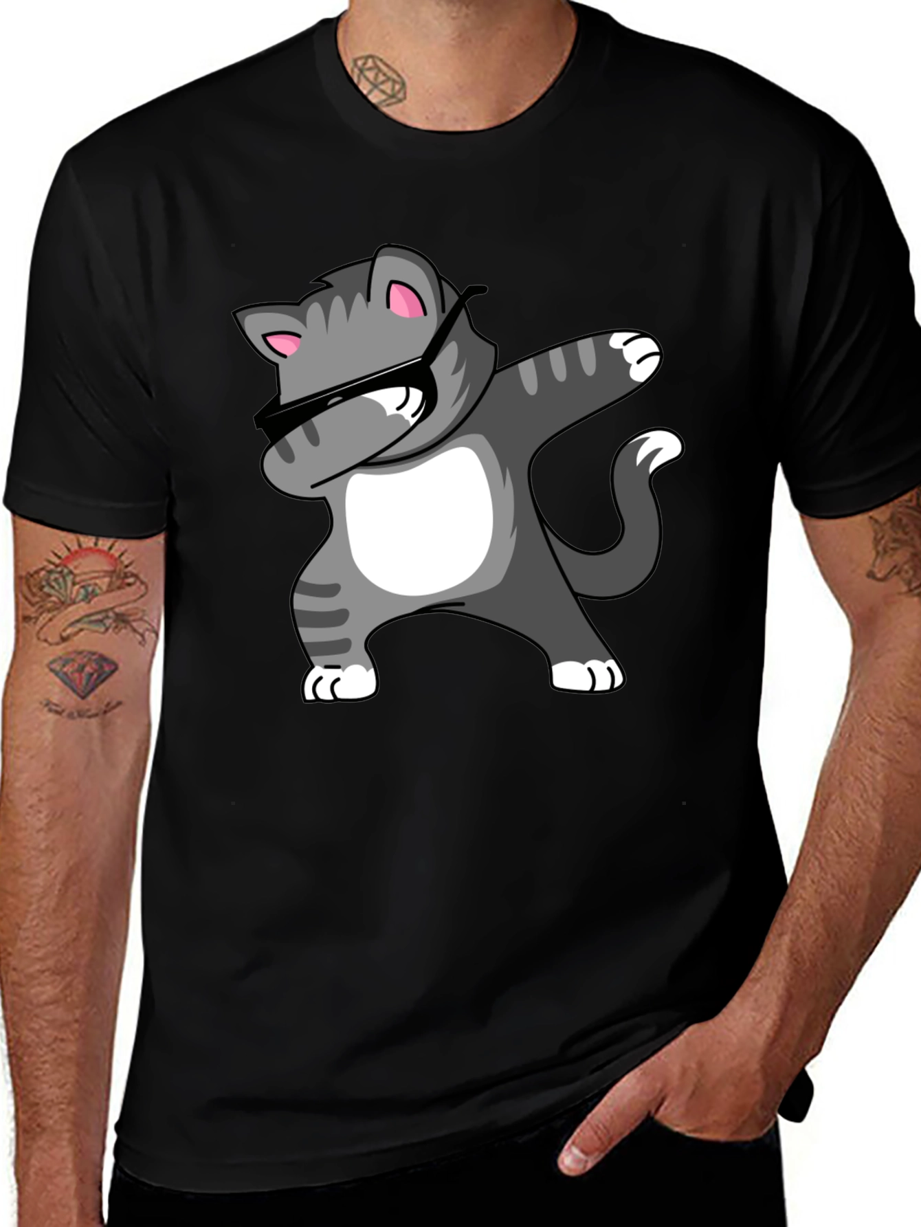 Black Dabbing Cat Graphic Tee - Black T-Shirt main image