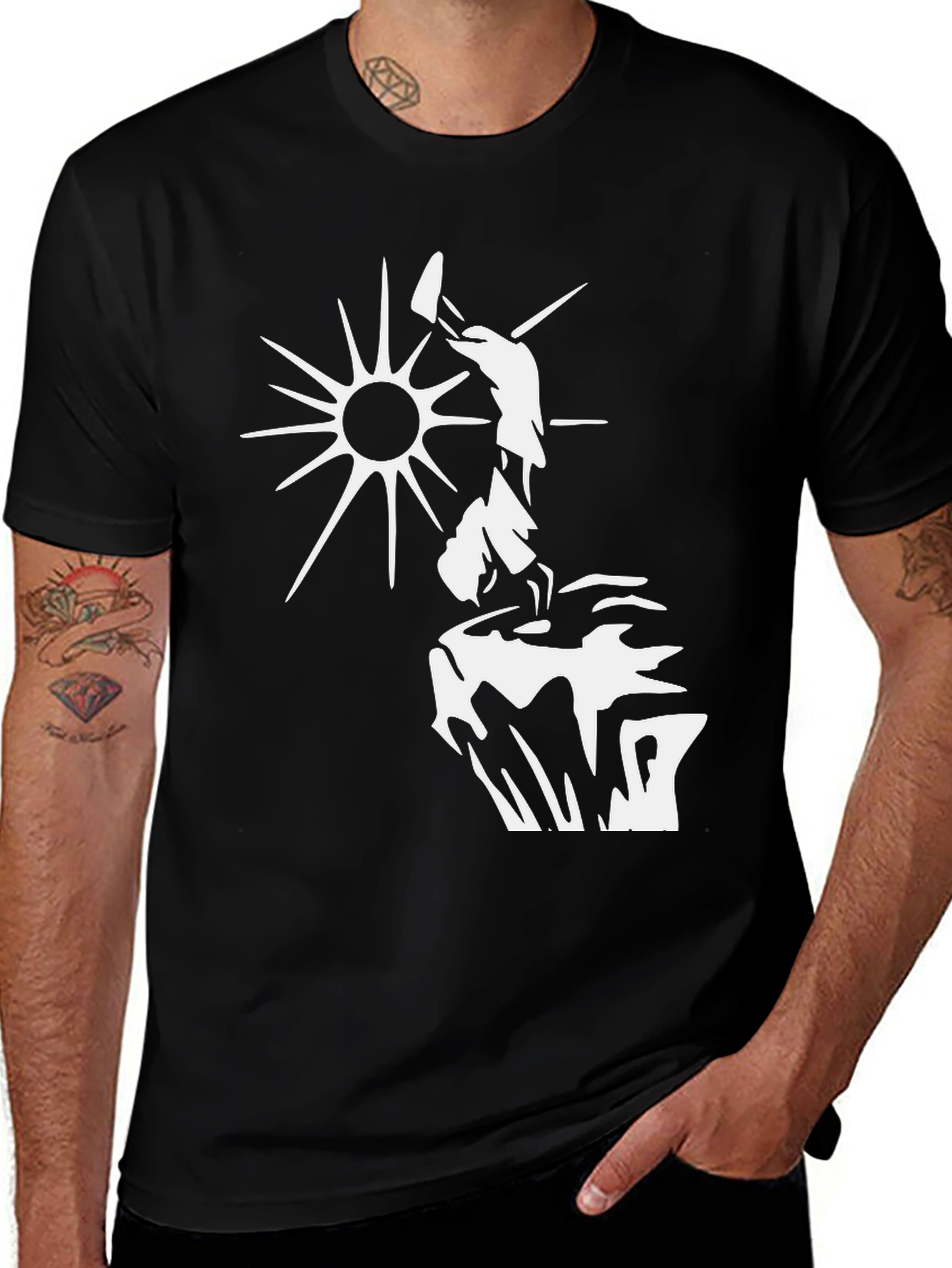 Variant 16 of Black T-Shirt with White Sun Climber Graphic