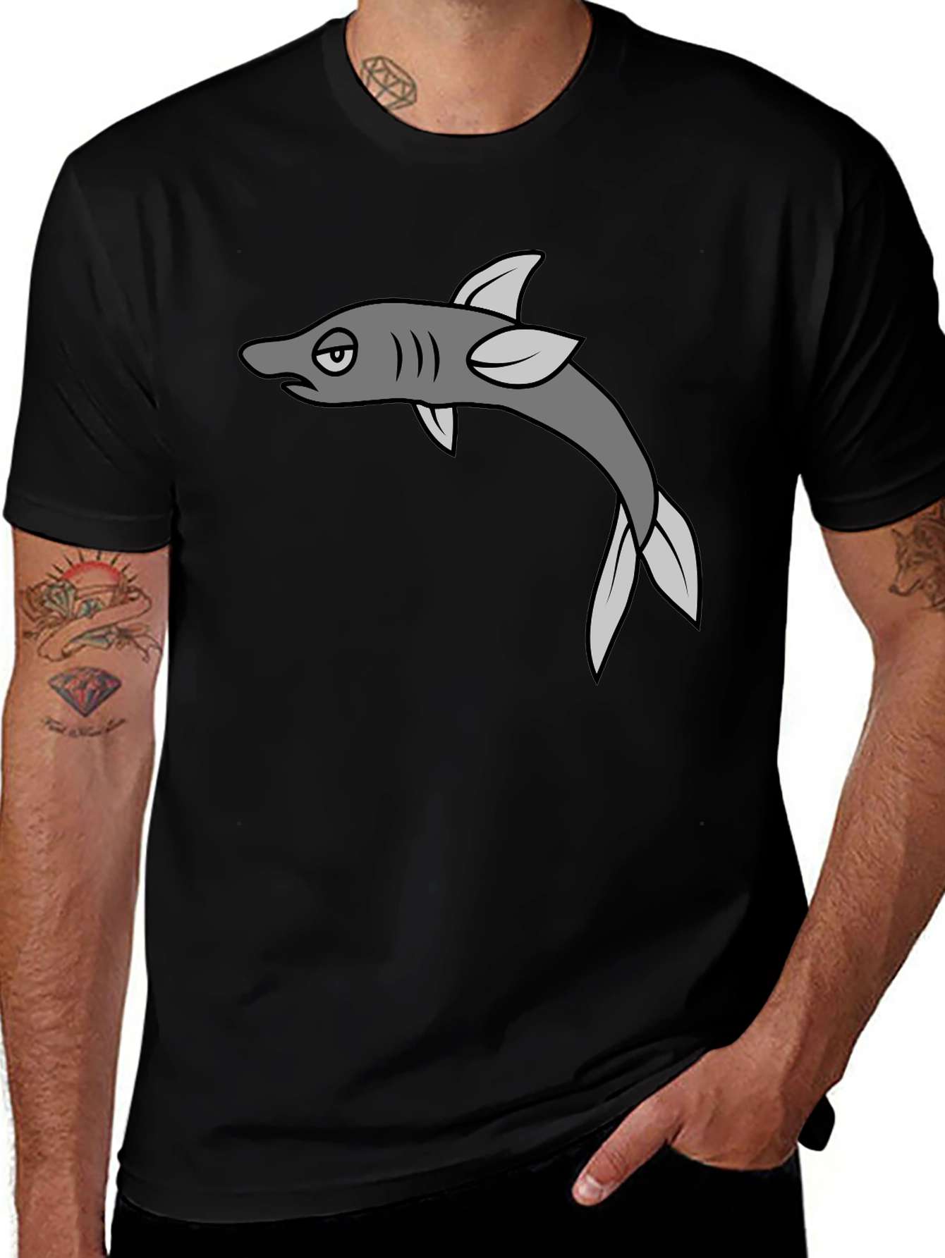 Variant 14 of Black T-Shirt with Funny Shark Graphic
