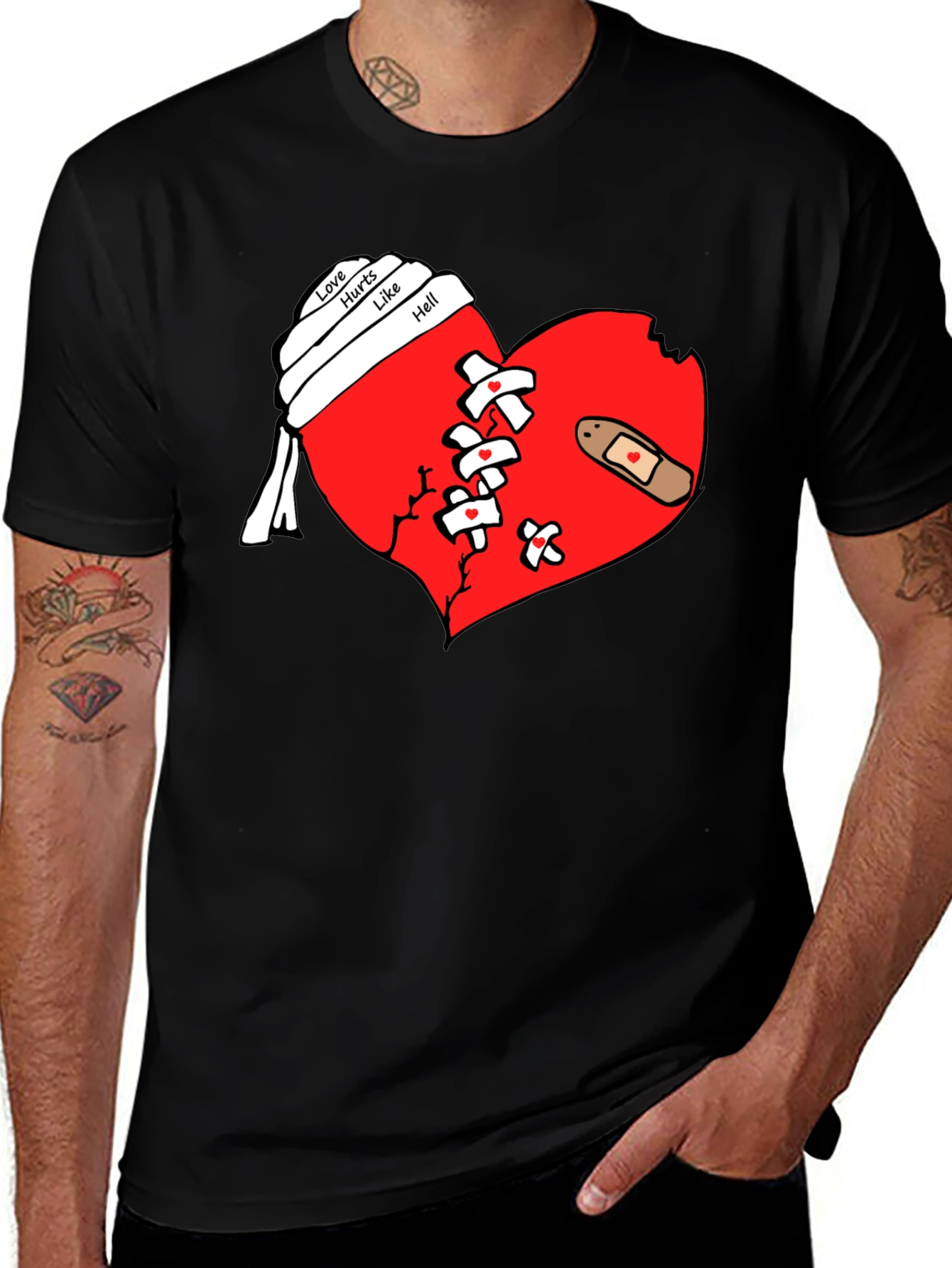 Love Hurts Like Hell T-Shirt - Bandaged Heart Graphic Tee