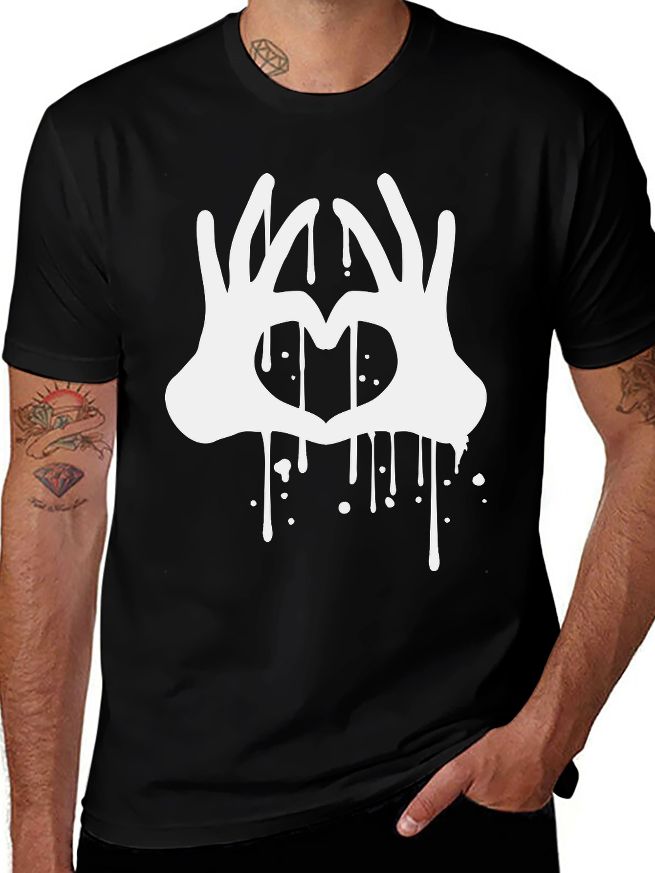 Black Heart Hands Drip Graphic Black T-Shirt main image