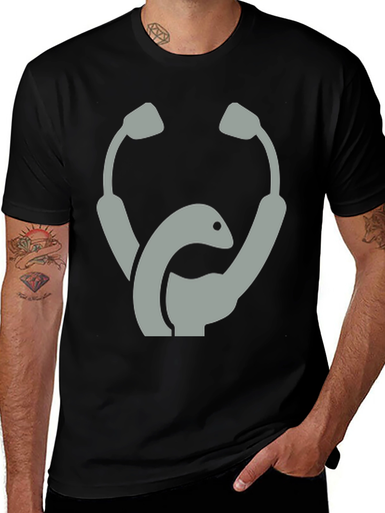 Variant 4 of Stethoscope Nessie Black T-Shirt - Novelty Tee