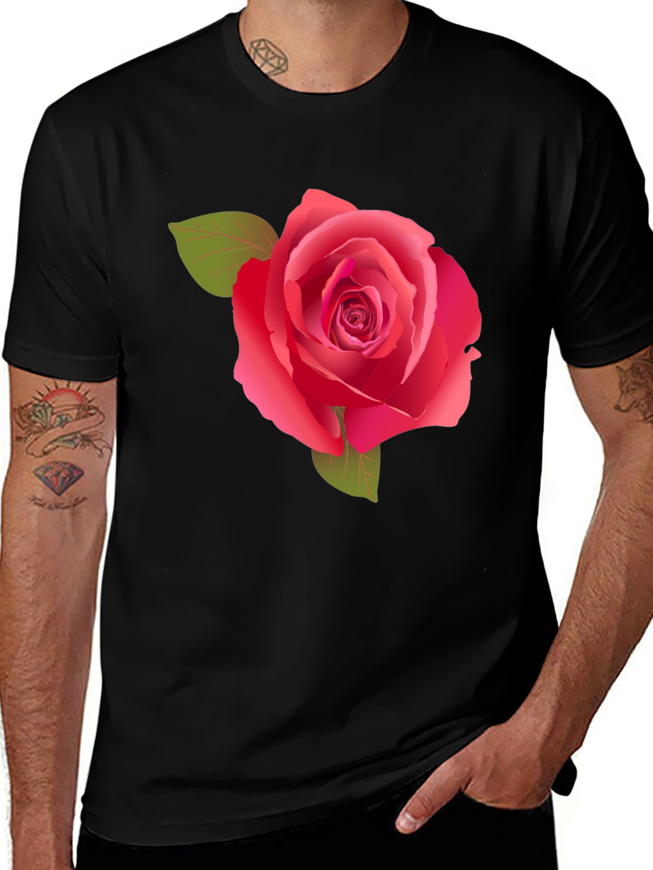 Variant 6 of Rose Graphic Tee - Stylish Black Cotton Shirt