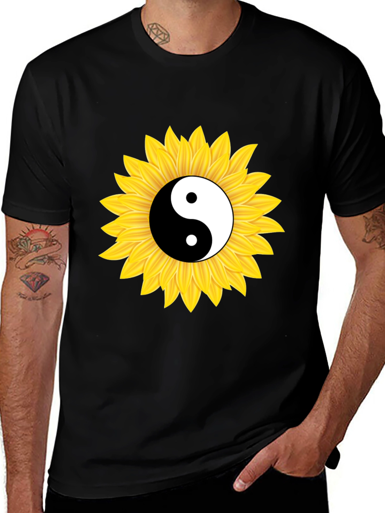 Variant 14 of Yin Yang Sunflower Black T-Shirt