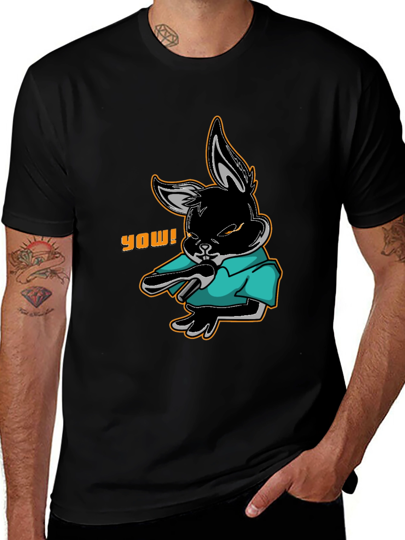 Variant 30 of Cool Cartoon Rabbit Black T-Shirt
