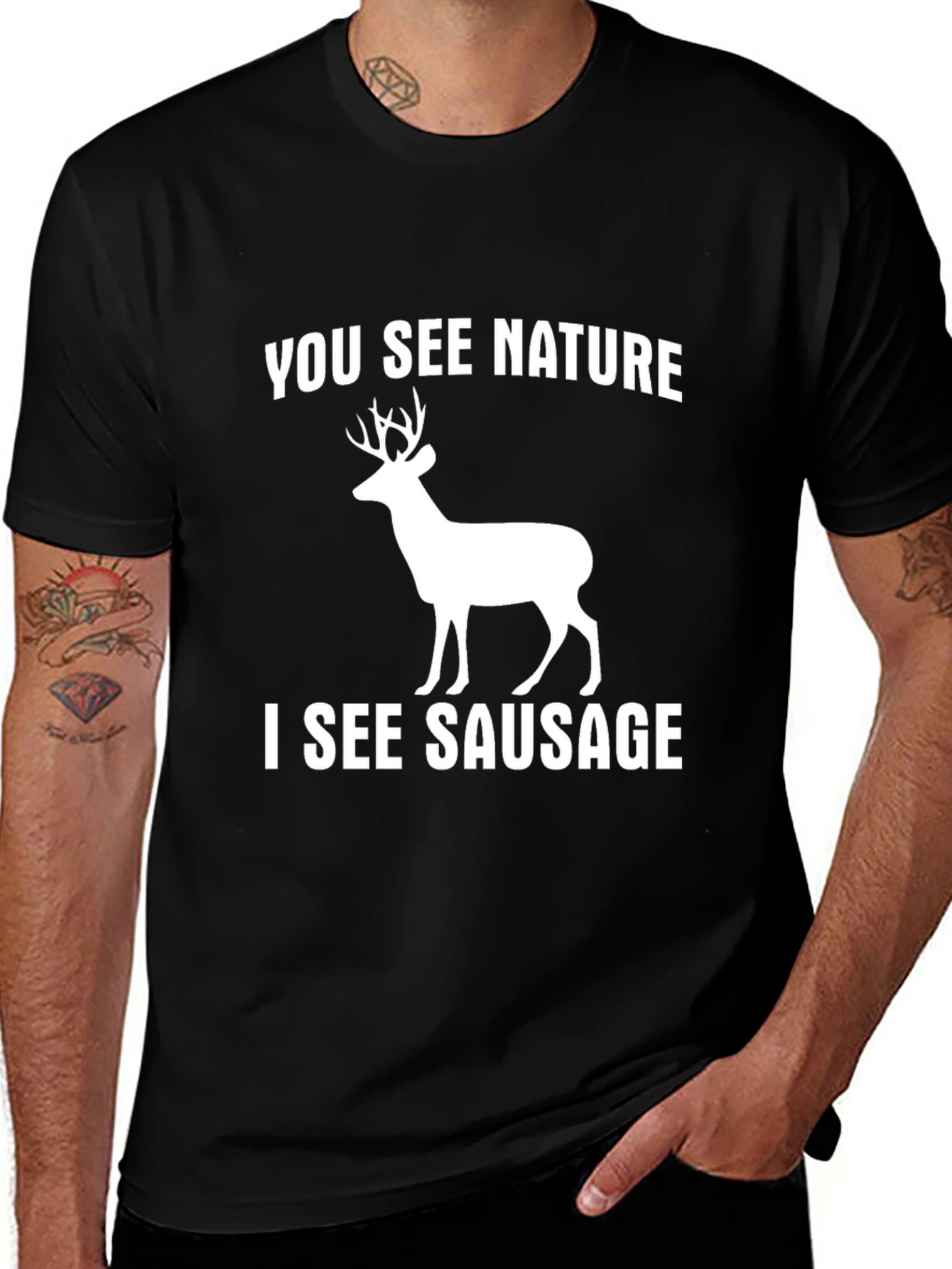 Variant 2 of Funny Hunting T-Shirt: You See Nature, I See Sausage