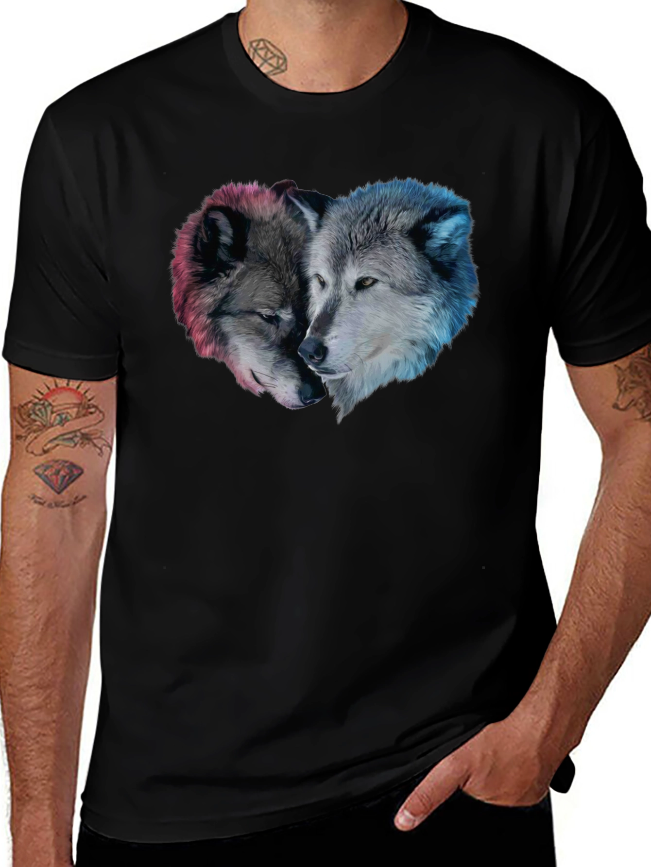 Variant 5 of Wolf Heart Graphic Black T-Shirt