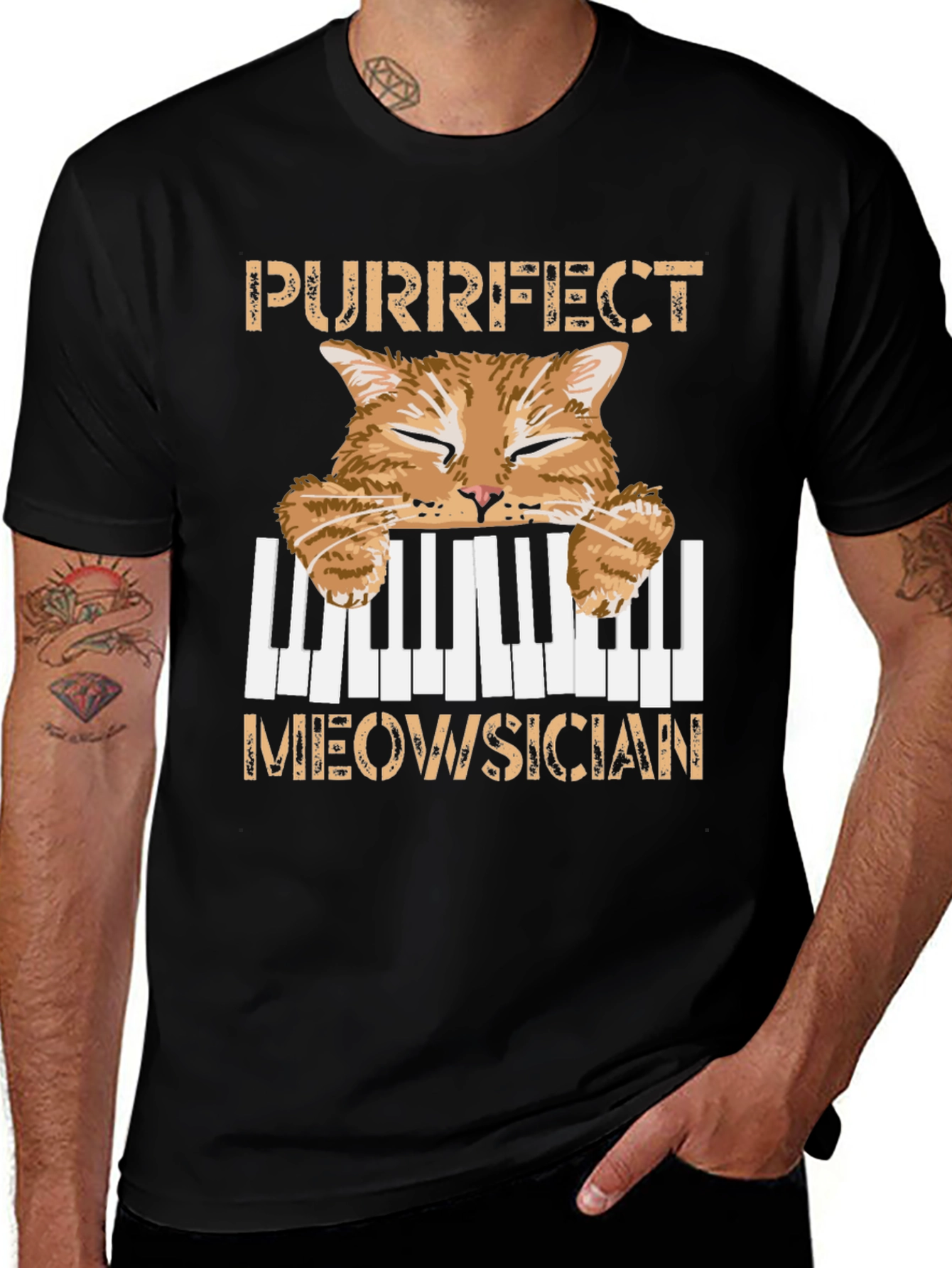 Variant 16 of Purrfect Meowsician Black T-Shirt