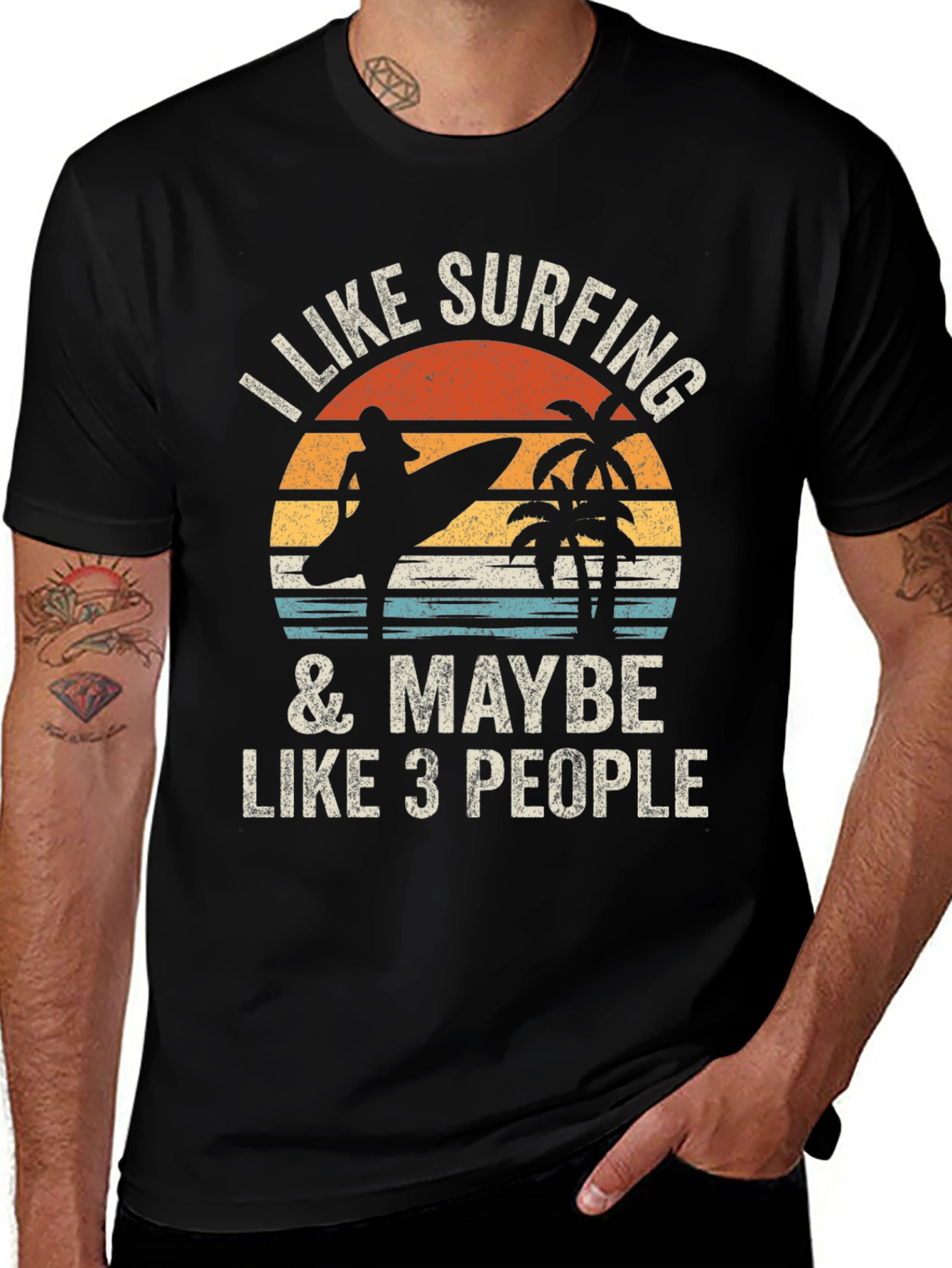 Variant 20 of I Like Surfing & Maybe Like 3 People Black T-Shirt