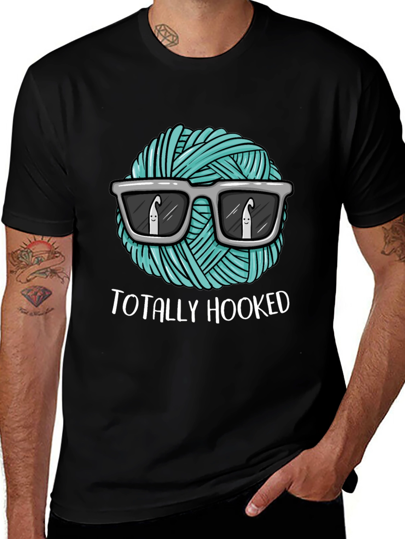 Totally Hooked T-Shirt - Crochet Yarn with Sunglasses