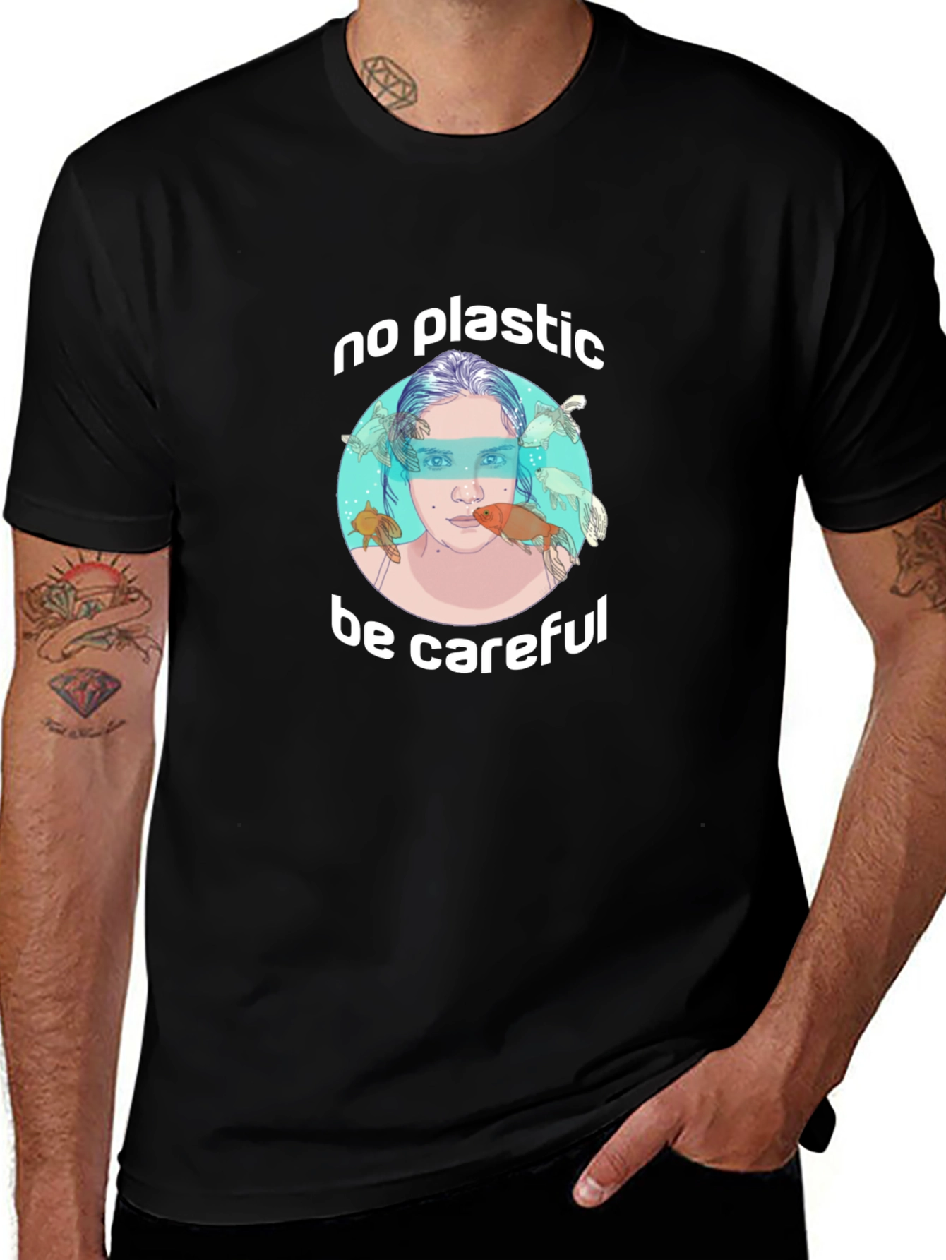 Variant 18 of Eco-Friendly 'No Plastic' Graphic T-Shirt