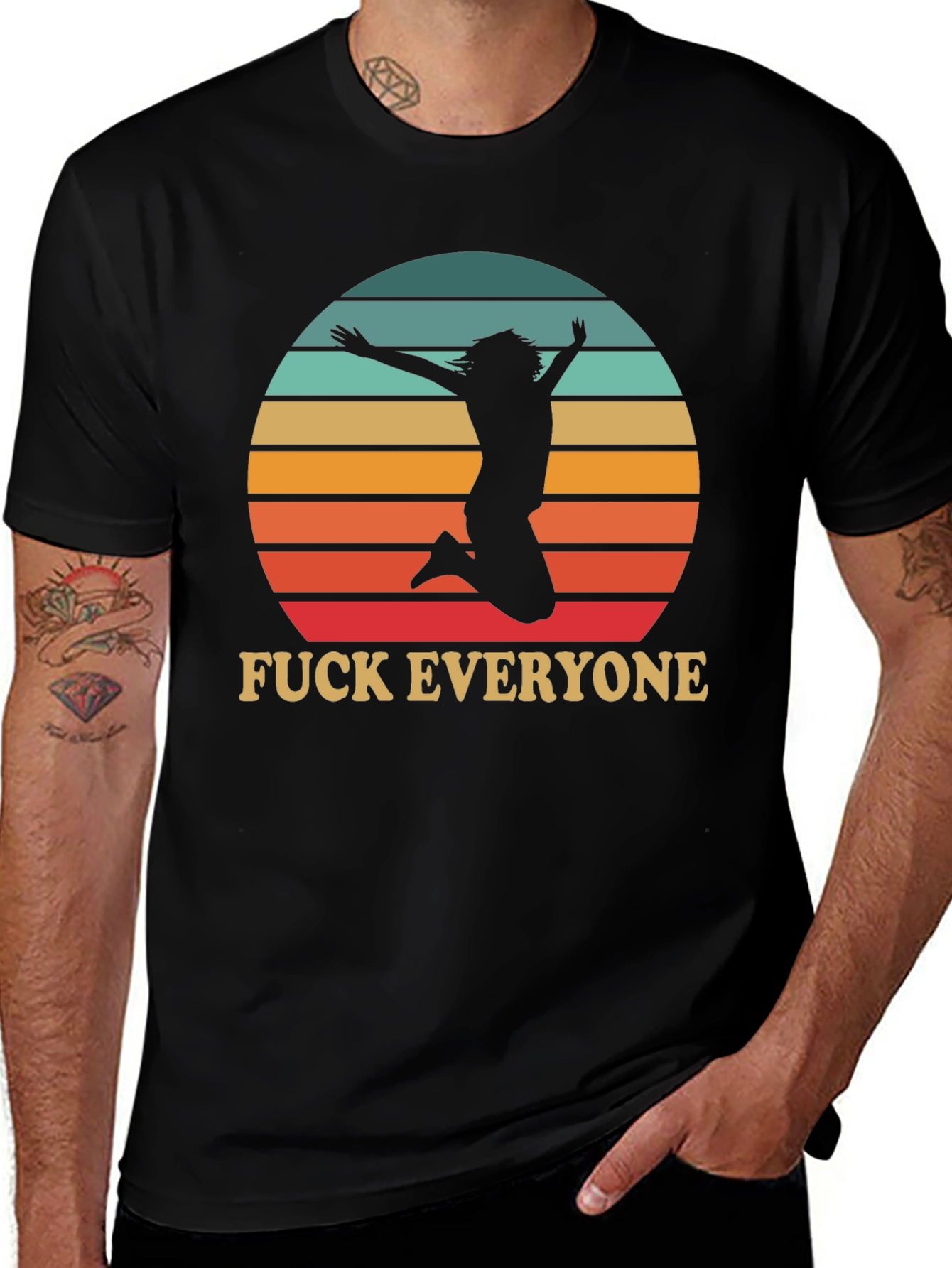 Variant 27 of Funny Graphic Tee - Fuck Everyone Jumping Silhouette T-Shirt