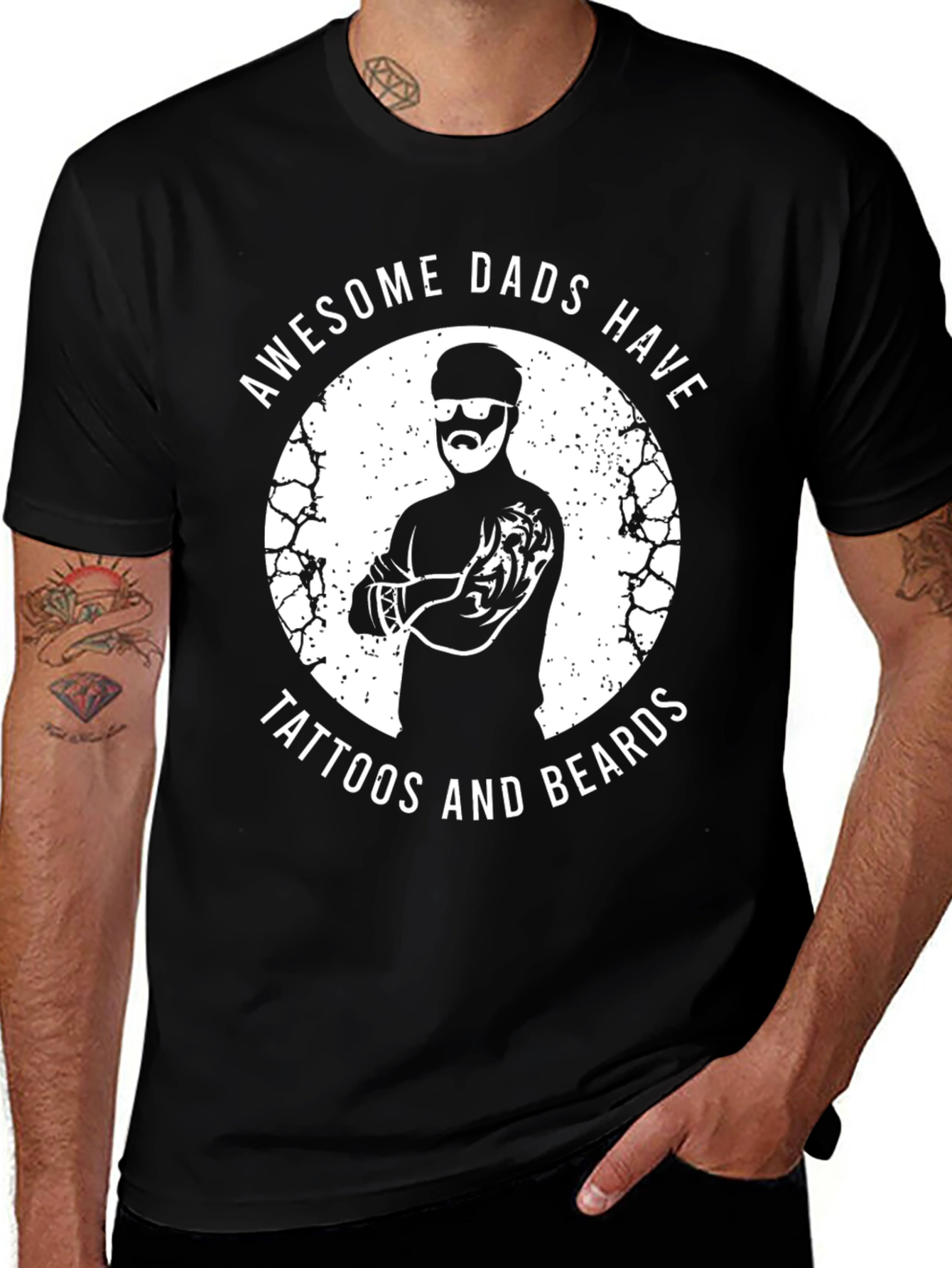 Variant 8 of Awesome Dads Tattoo Beard Black Graphic Tee