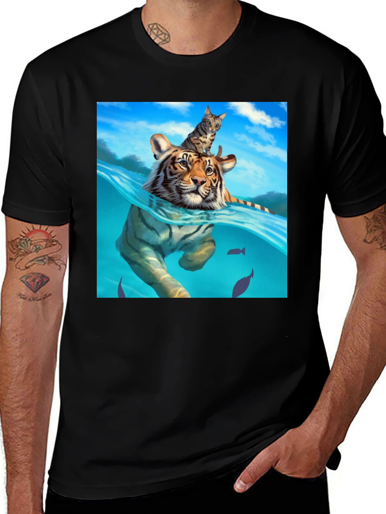 Variant 3 of Tiger & Cat T-Shirt - Unique Graphic Tee