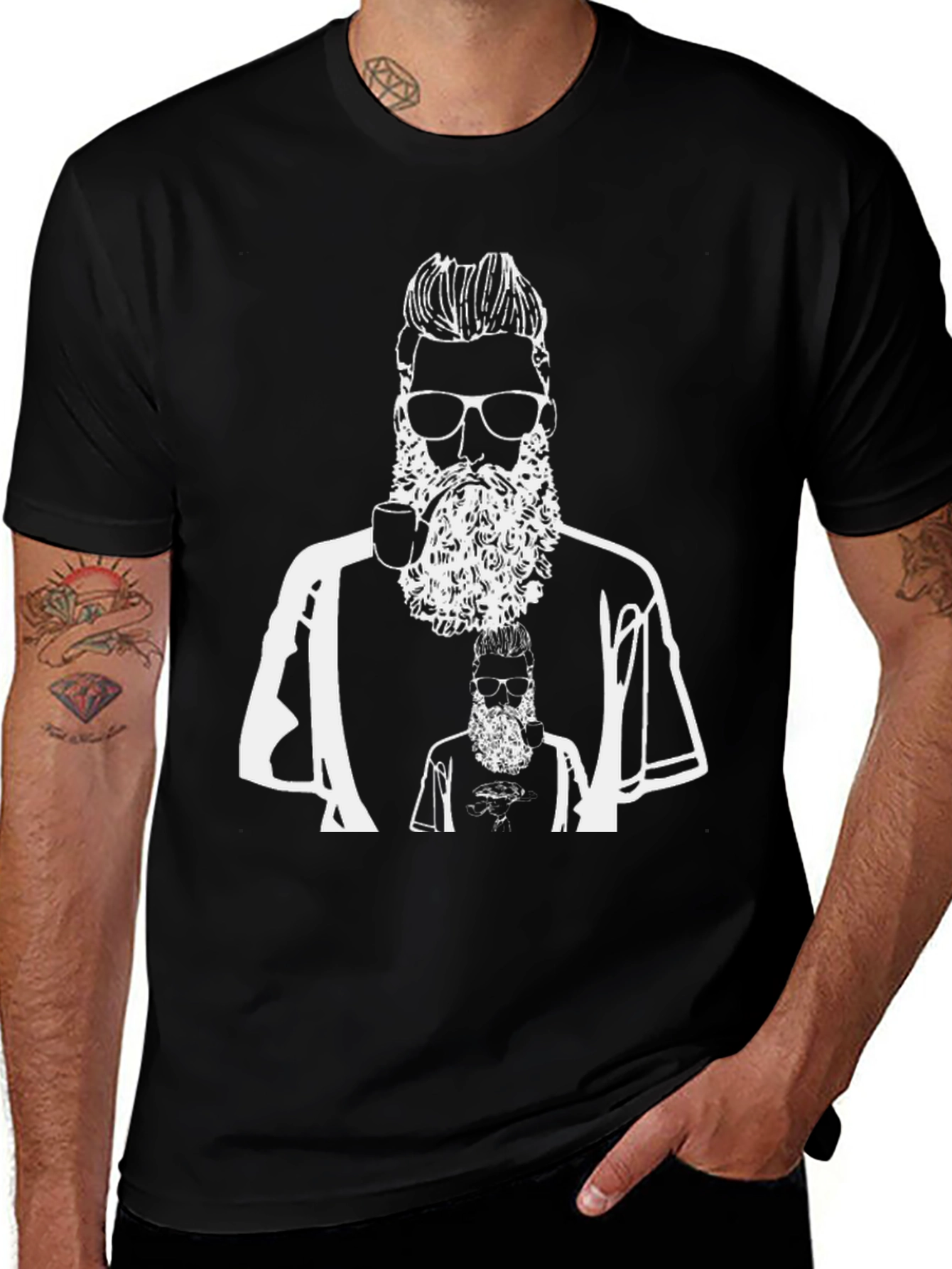 Variant 24 of Bearded Man Black T-Shirt - Hipster Style