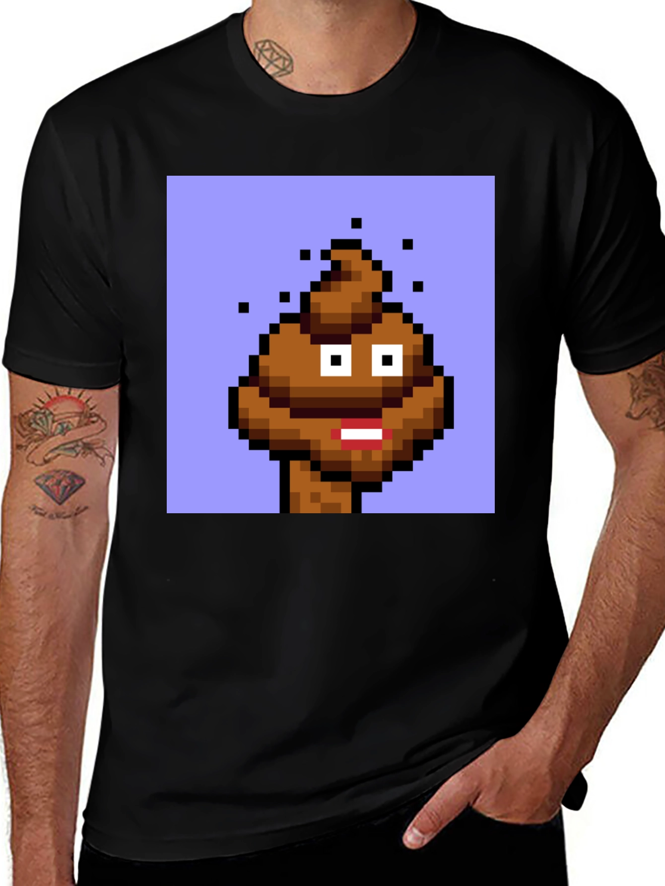 Black Pixel Poop Emoji Graphic Tee - Black Unisex T-Shirt main image