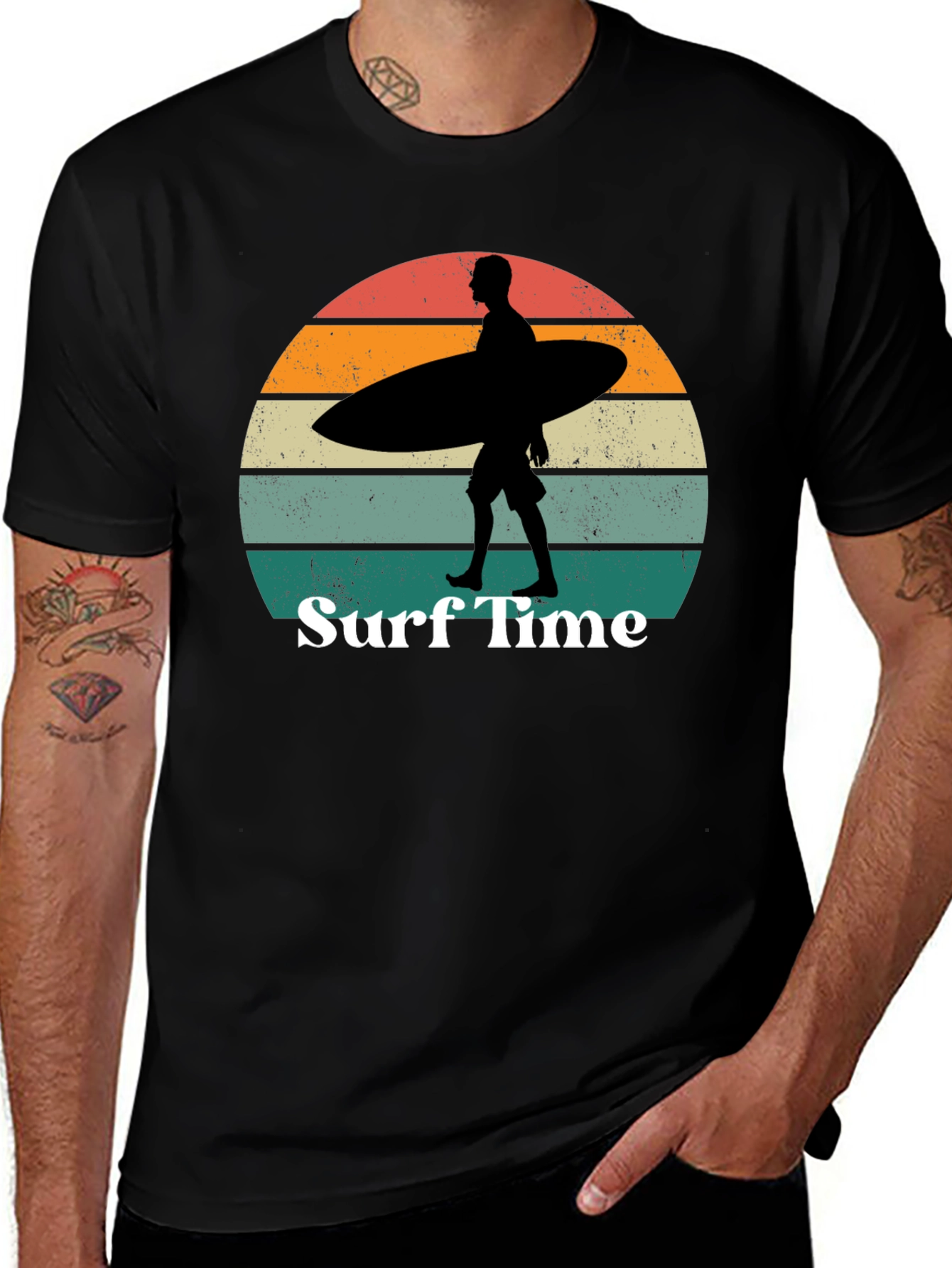 Surf Time Graphic Tee - Retro Sunset Surfer T-Shirt
