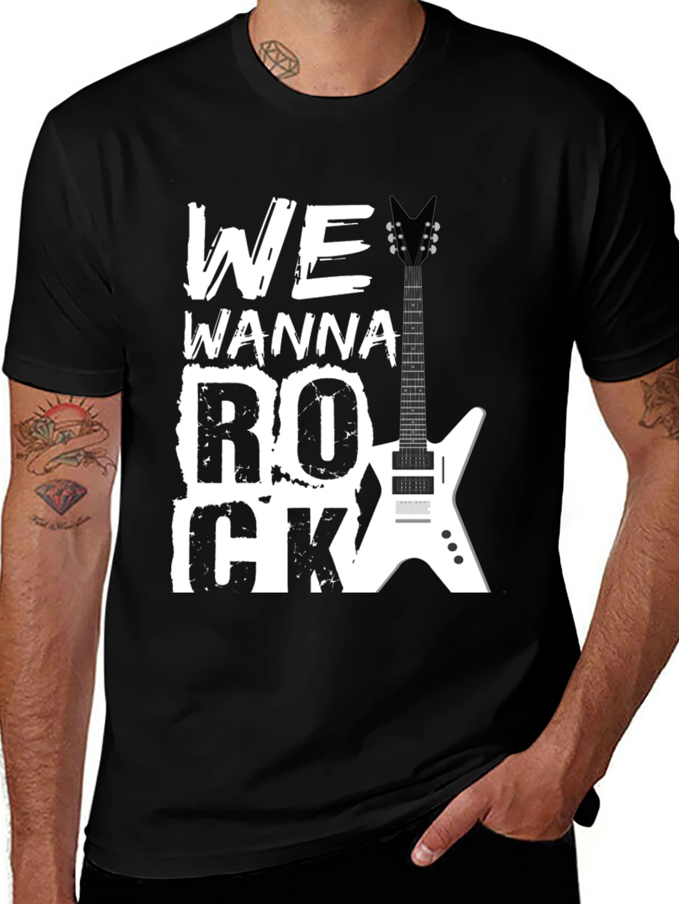 Black Rock Graphic Tee - We Wanna Rock Guitar T-Shirt main image