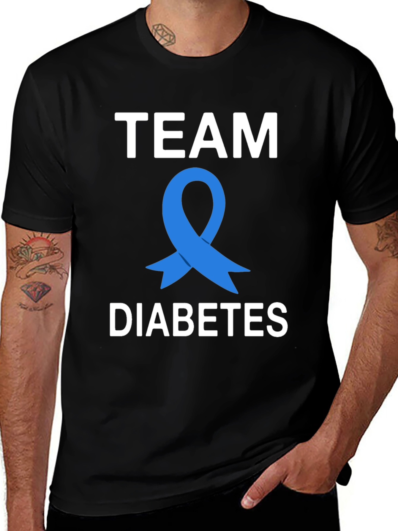 Team Diabetes Awareness T-Shirt Blue Ribbon Support