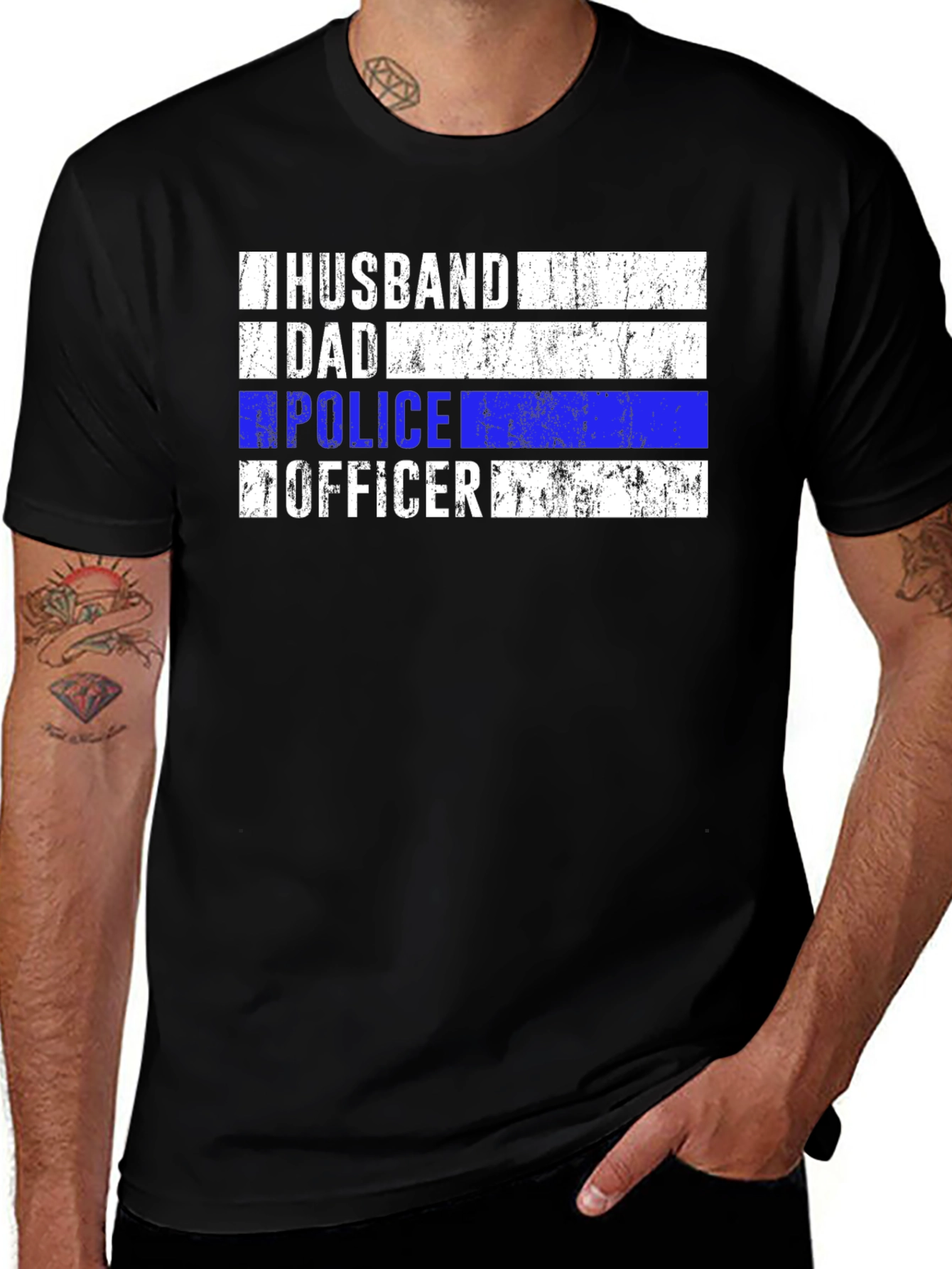 Variant 3 of Husband Dad Police Officer Black T-Shirt