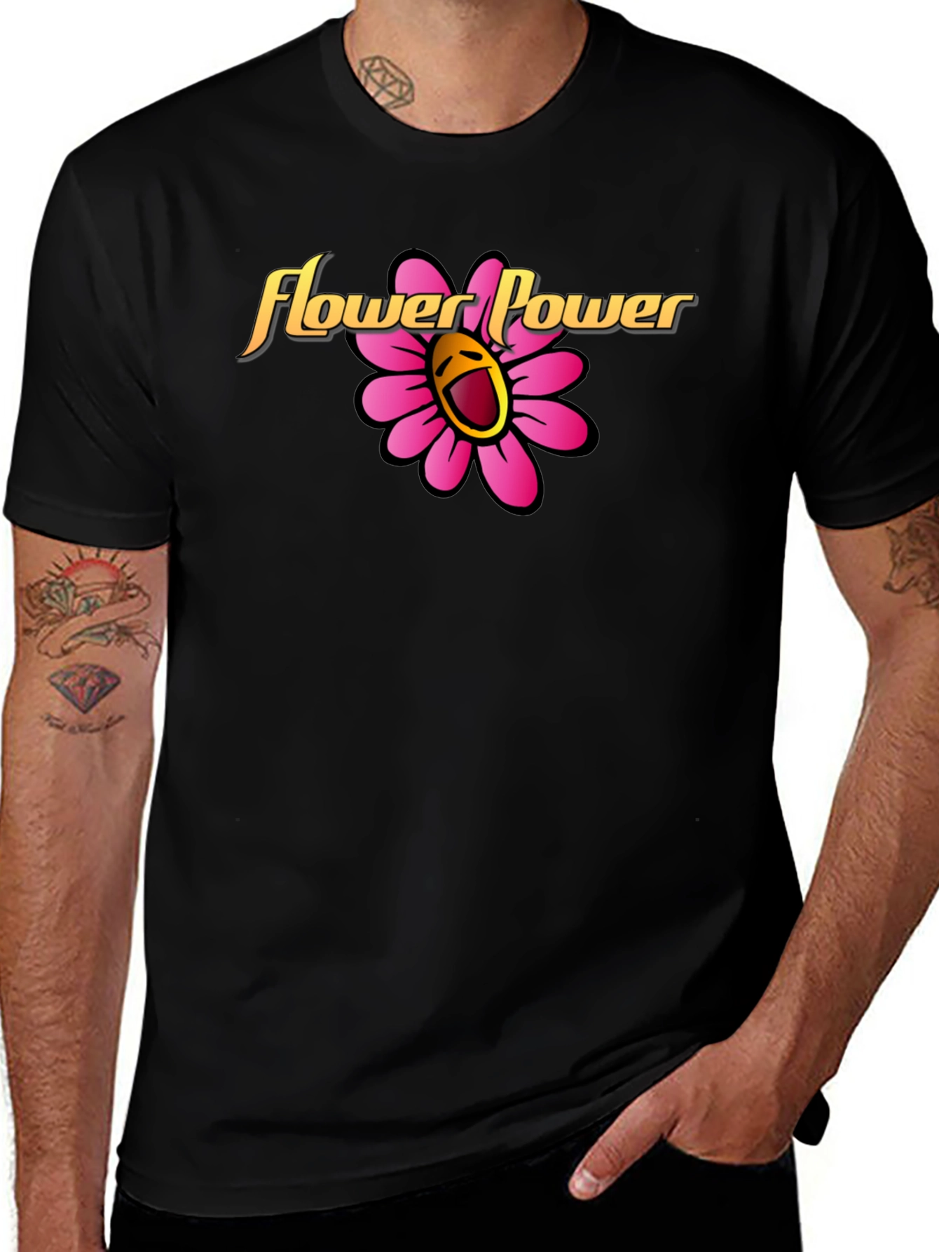 Variant 29 of Flower Power Graphic Tee - Black Cotton Shirt