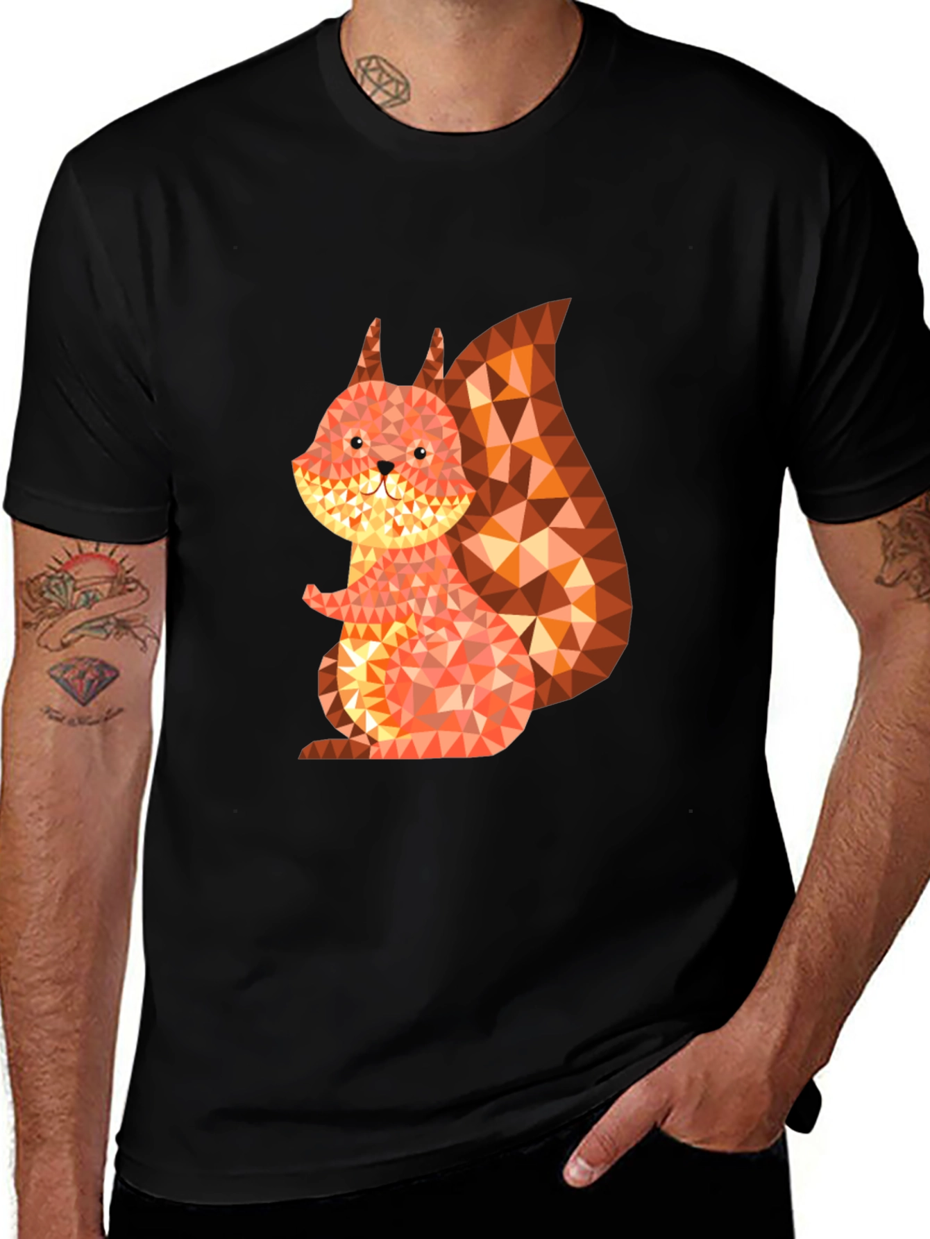 Variant 16 of Geometric Squirrel Graphic Black Tee