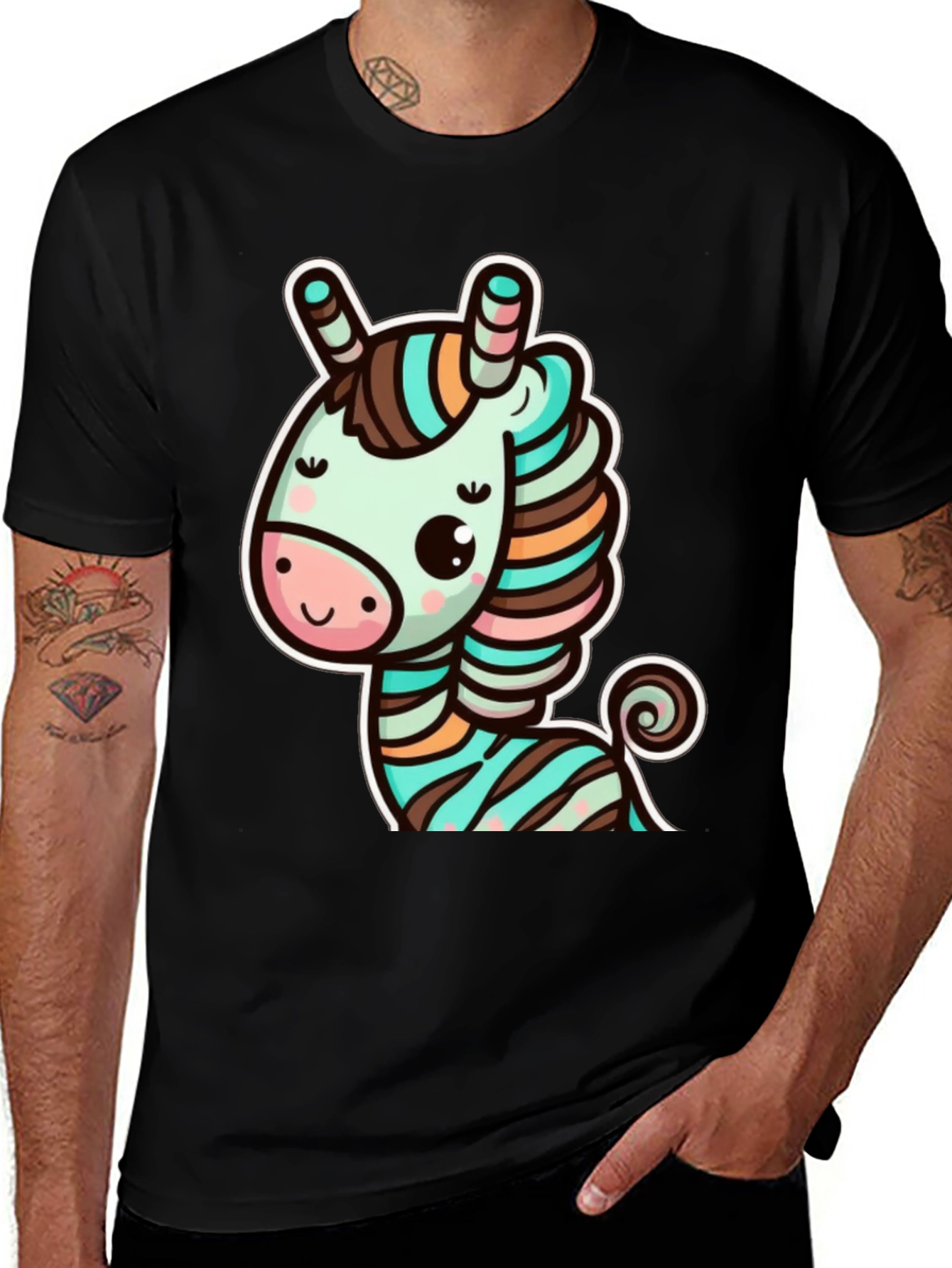 Variant 17 of Cute Zebra Cartoon Graphic Tee - Black T-Shirt