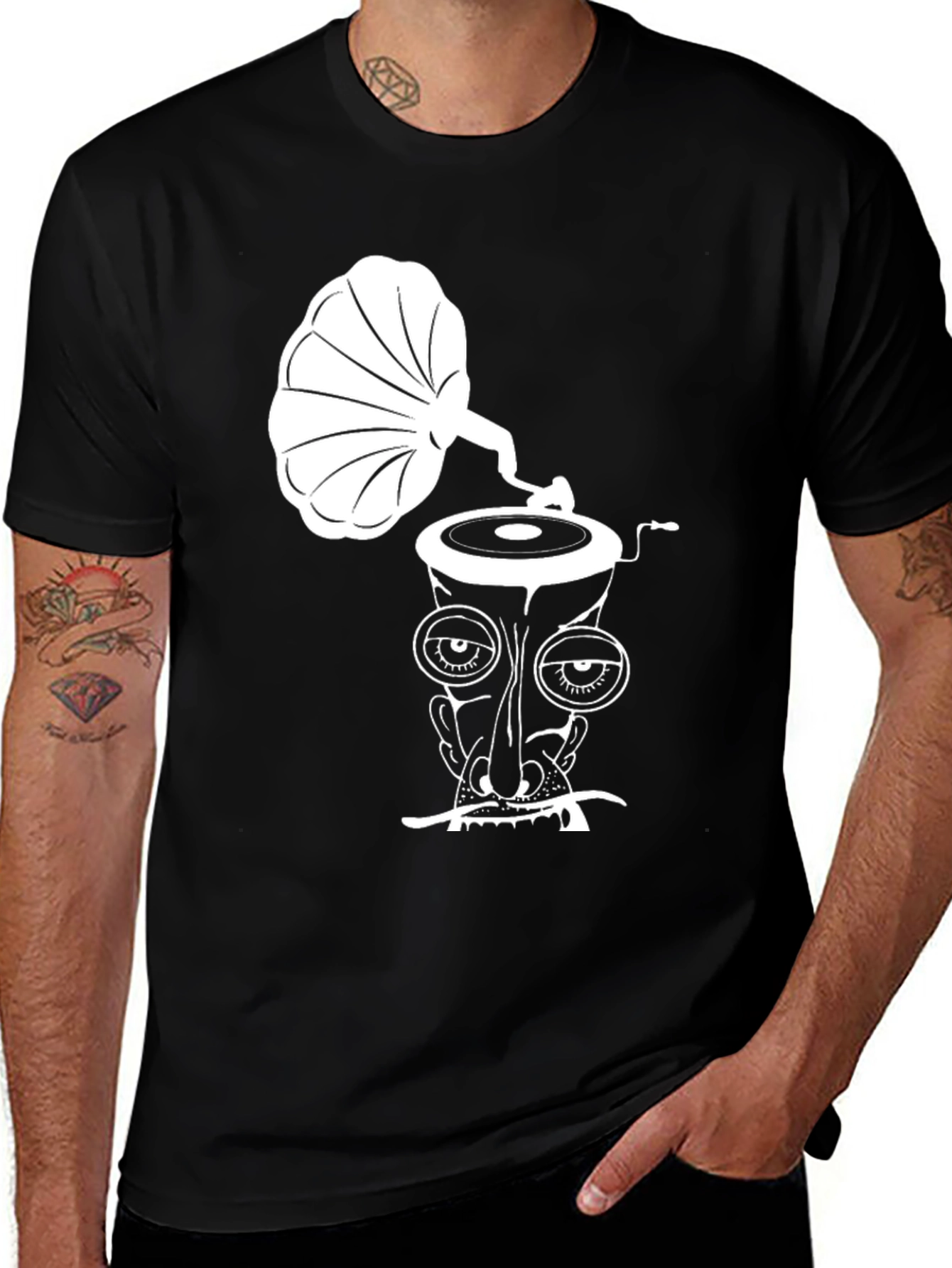 Variant 3 of Abstract Gramaphone Face Men's Black T-Shirt
