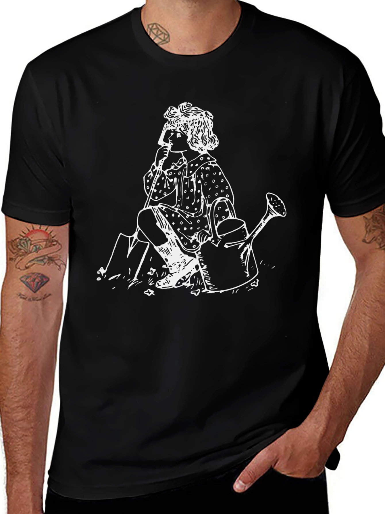 Variant 11 of Vintage Girl Gardening Black T-Shirt