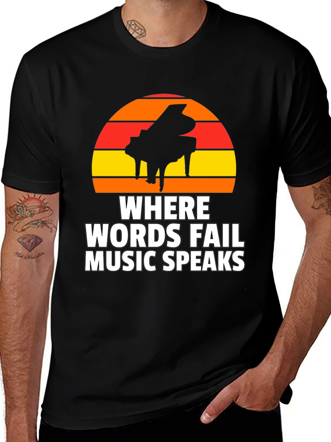 Variant 8 of Music Speaks T-Shirt - Piano Sunset Design