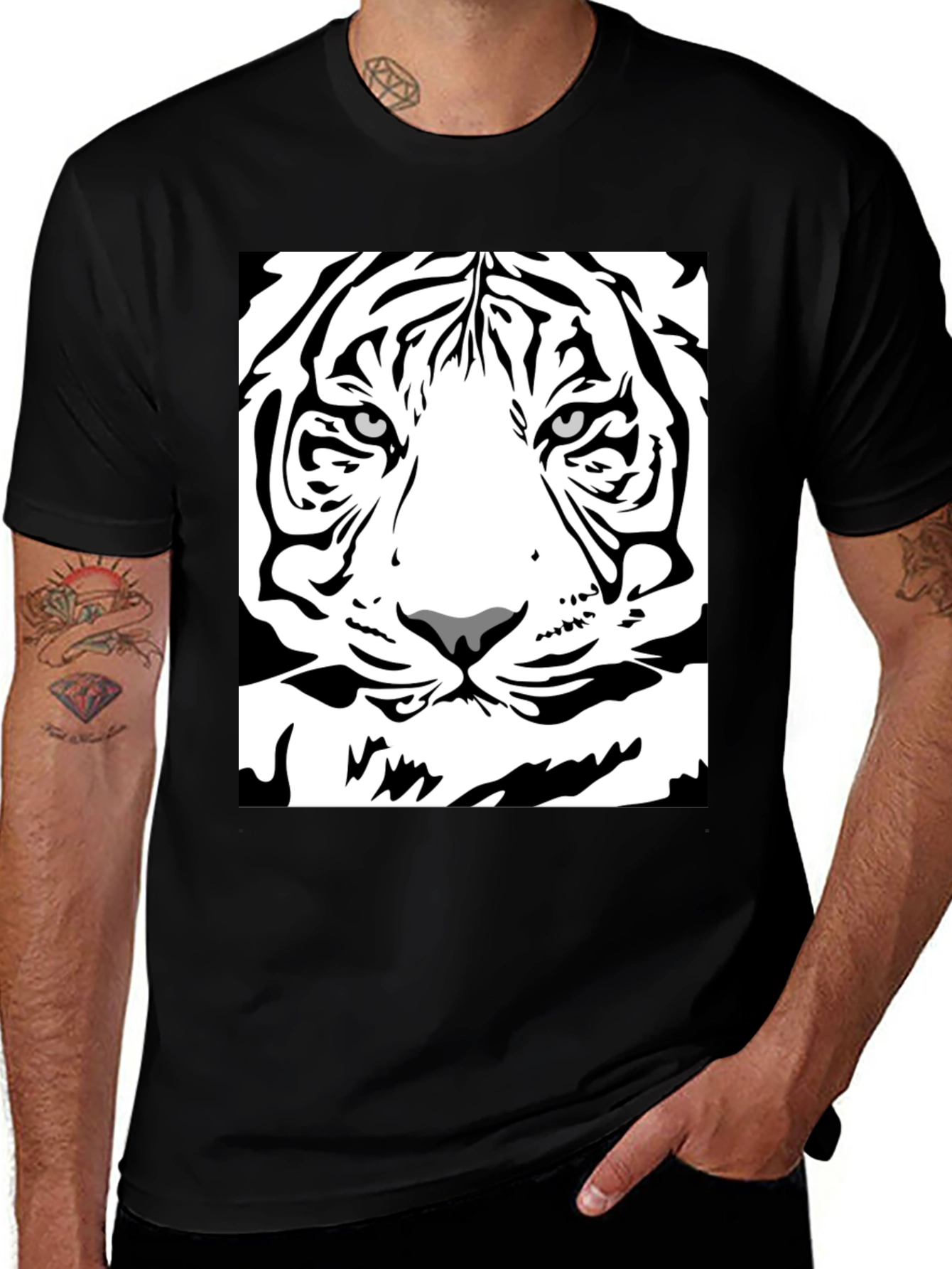 Variant 23 of Bold Black T-Shirt with Tiger Face Design