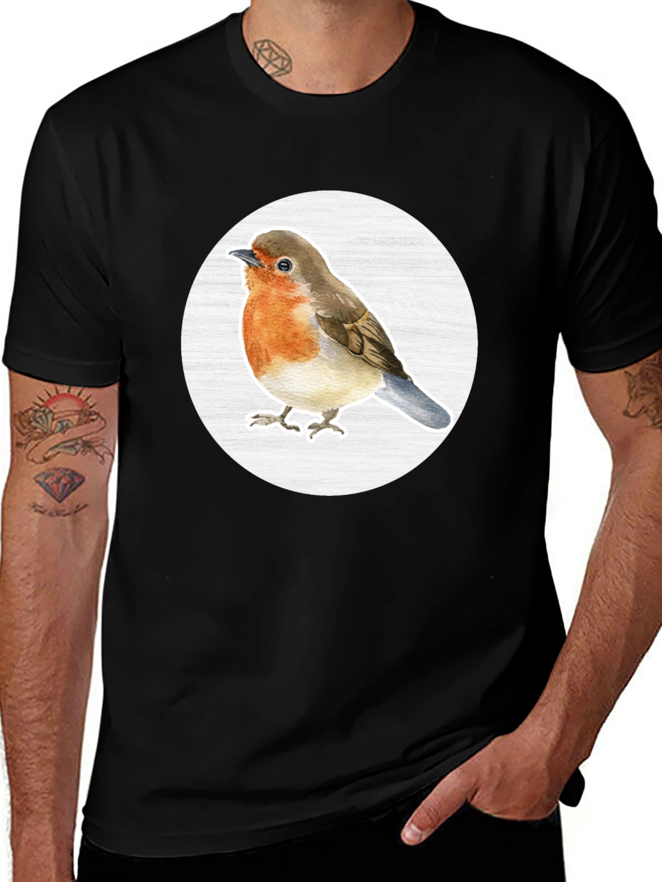 Variant 20 of Robin Bird T-Shirt - Black Cotton Blend Tee