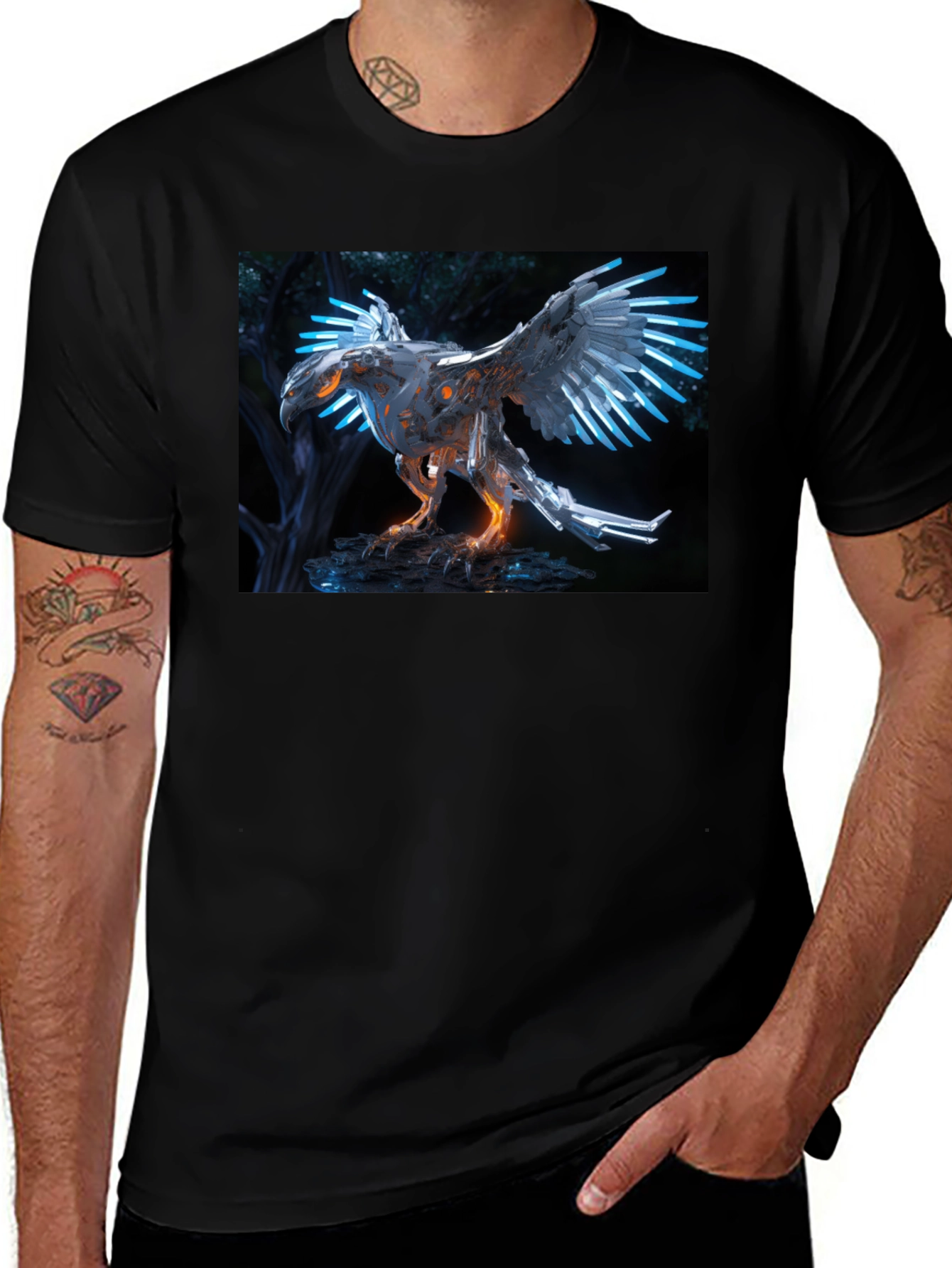 Cyberpunk Eagle T-Shirt - Futuristic Bird Design
