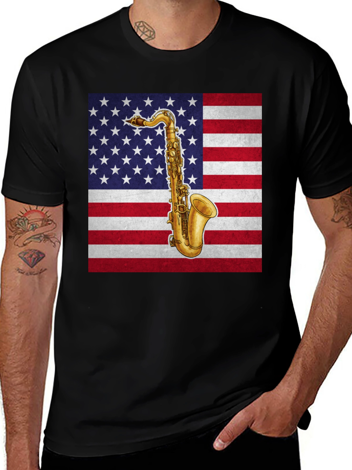 Variant 5 of American Flag Saxophone T-Shirt - USA Pride