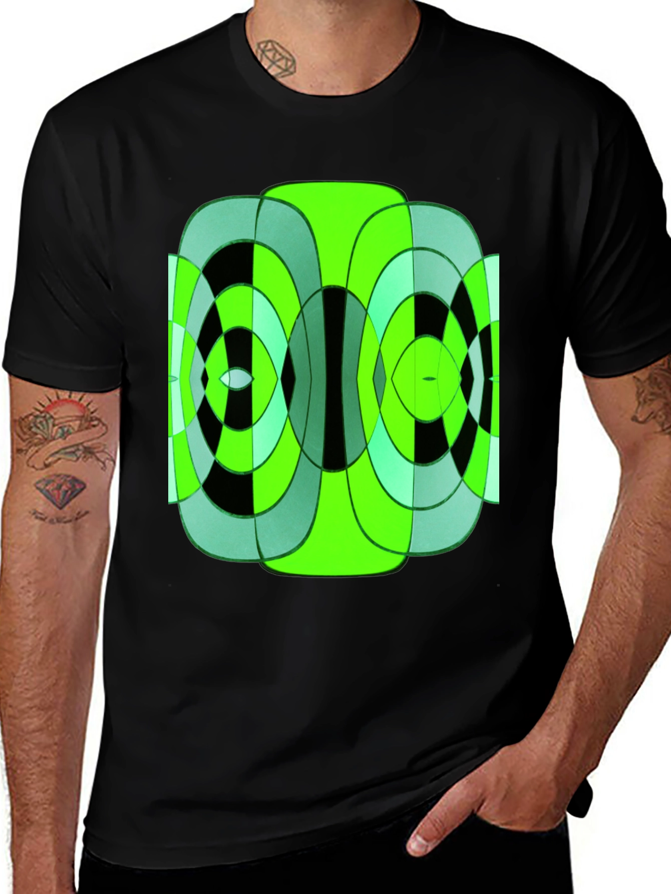 Variant 7 of Abstract Geometric Green & Black T-Shirt