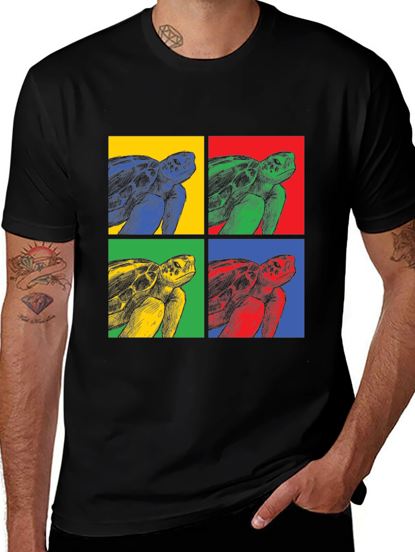 Variant 22 of Pop Art Turtle Graphic Tee - Black