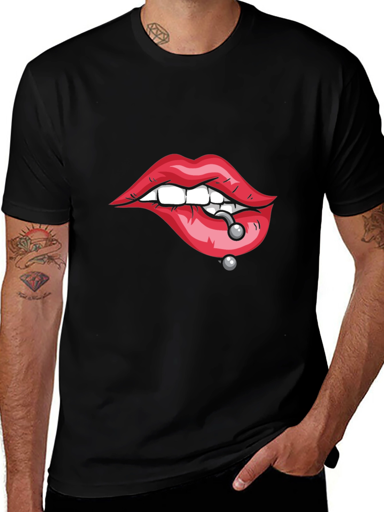 Variant 10 of Pierced Lips Graphic Tee - Bold Black T-Shirt